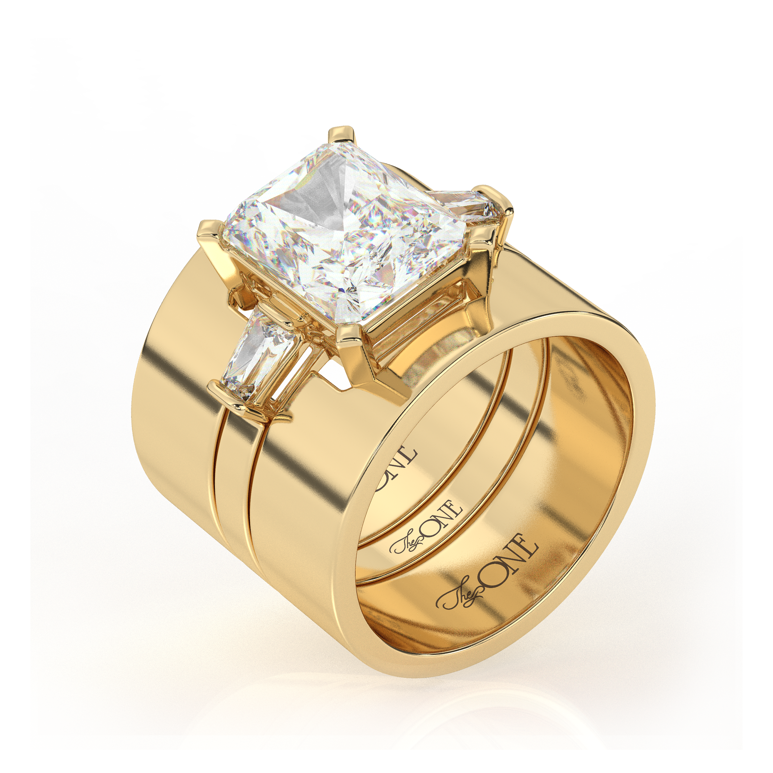 Radiant and Baguette Ring Set Yellow Gold
