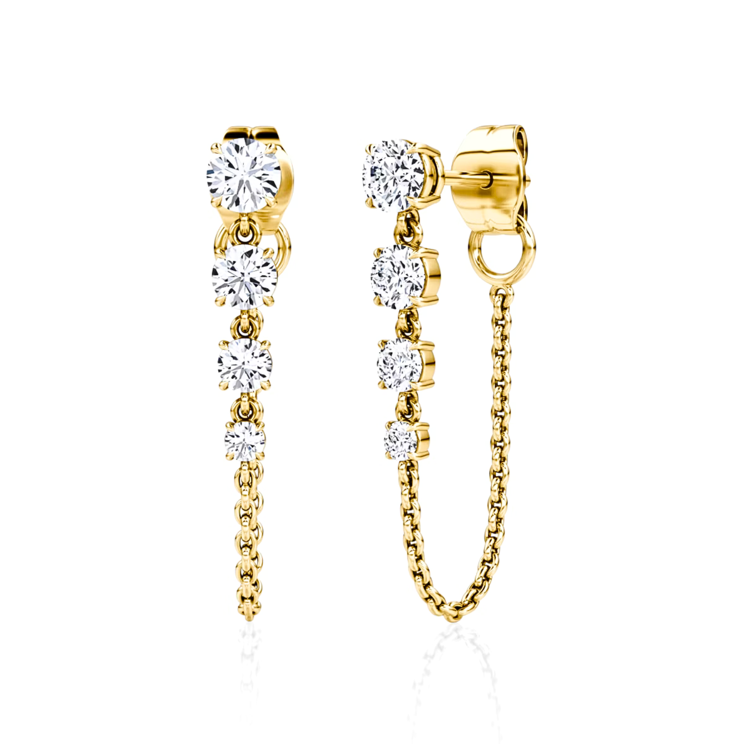 Round Diamond Drop Link Earrings