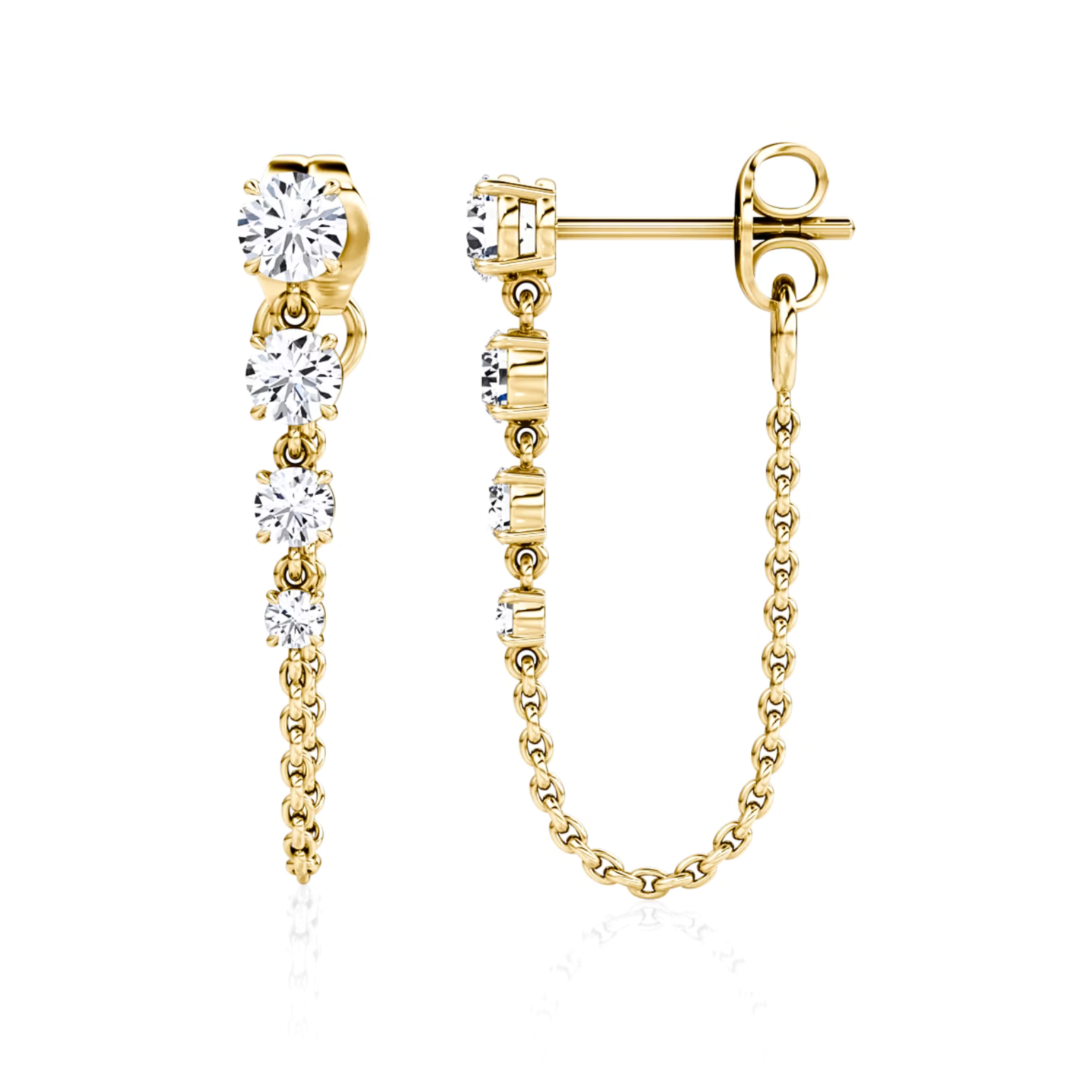 Round Diamond Drop Link Earrings