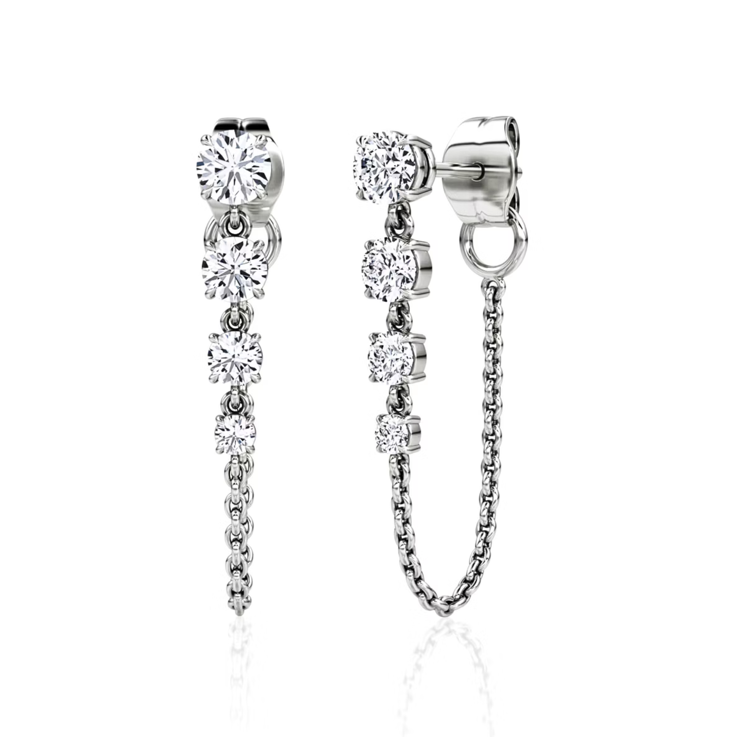 Round Diamond Drop Link Earrings