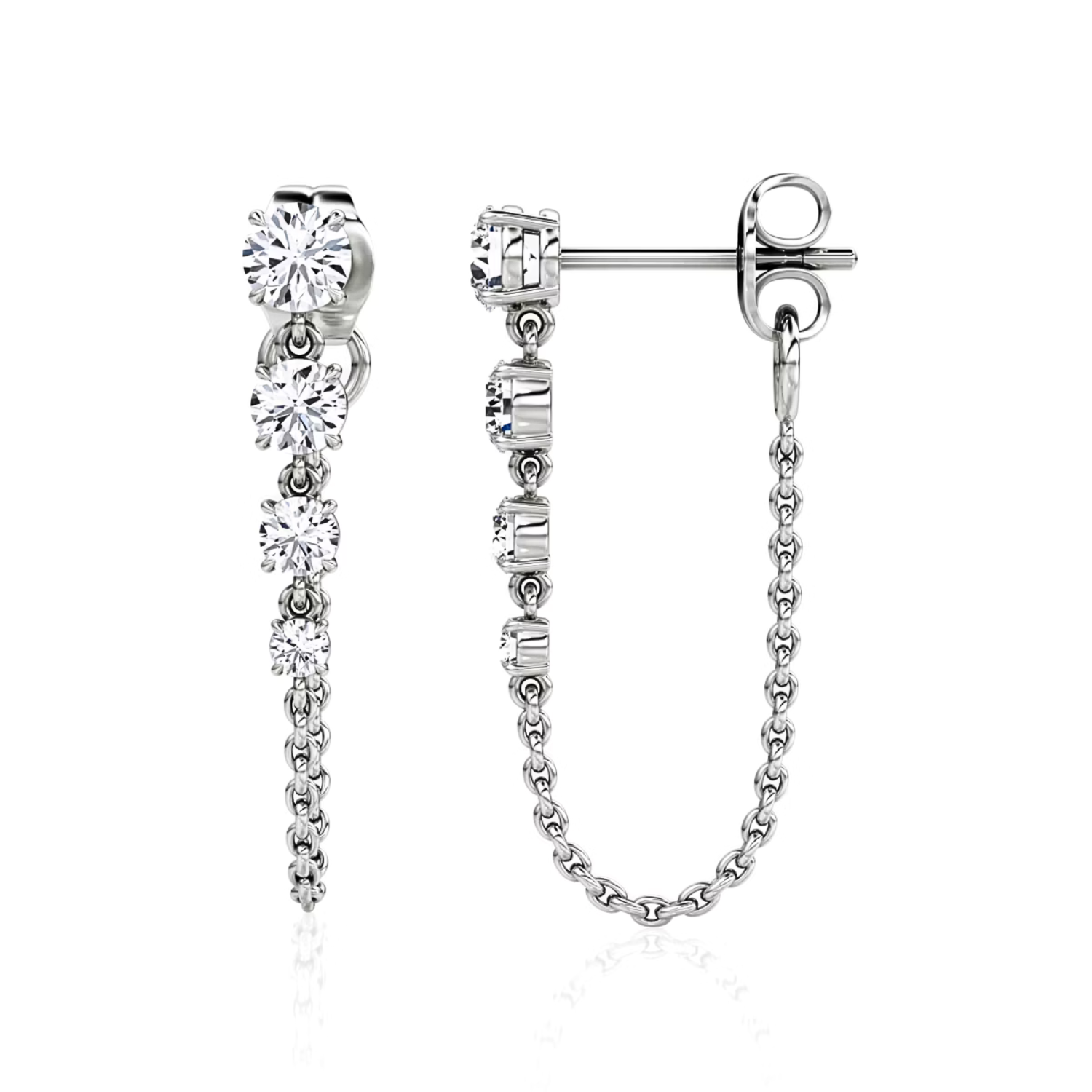 Round Diamond Drop Link Earrings