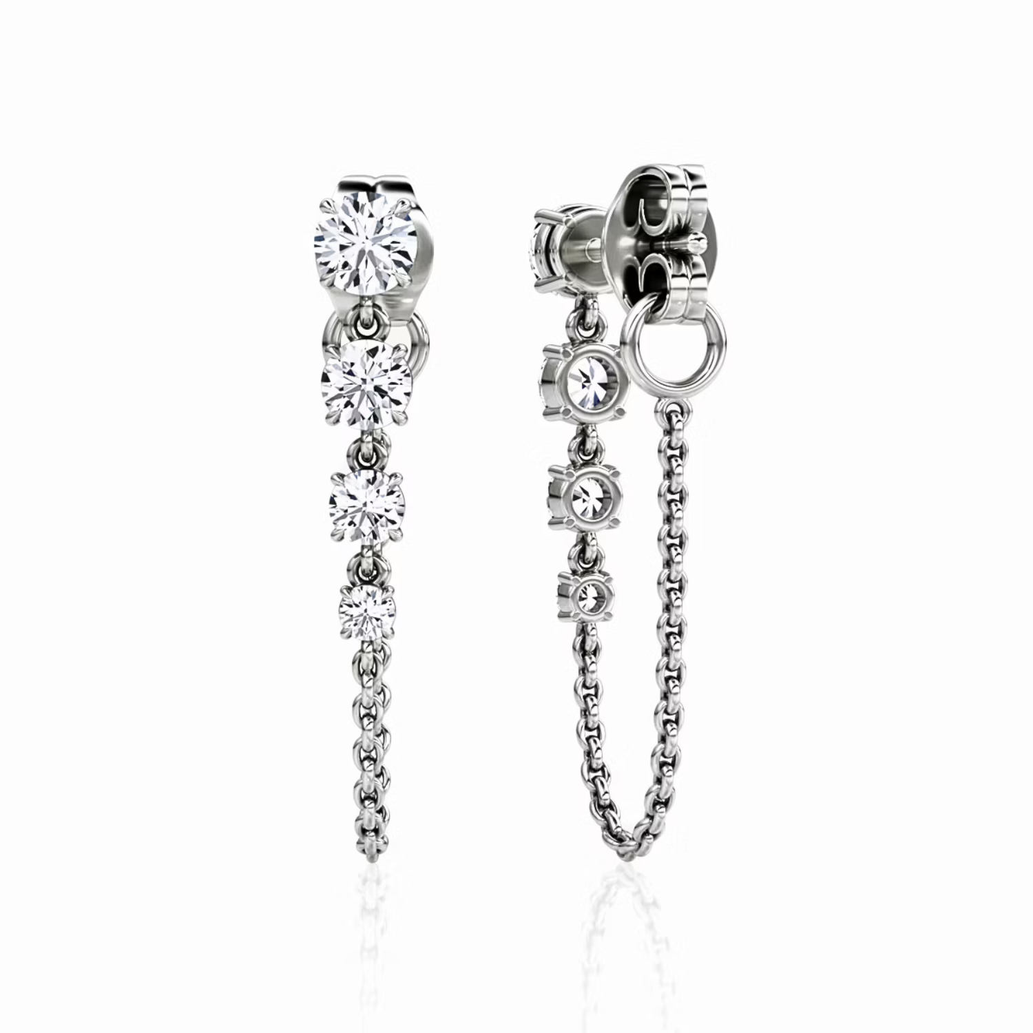 Round Diamond Drop Link Earrings