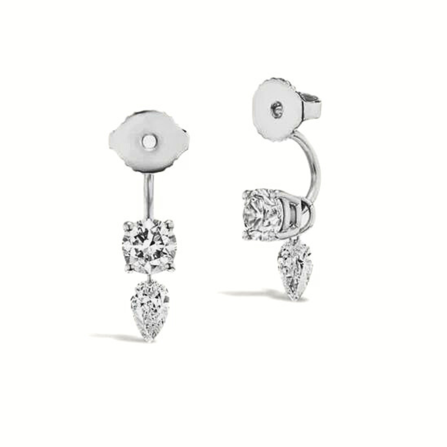 Round Diamond Earring Jacket with Pear Charm