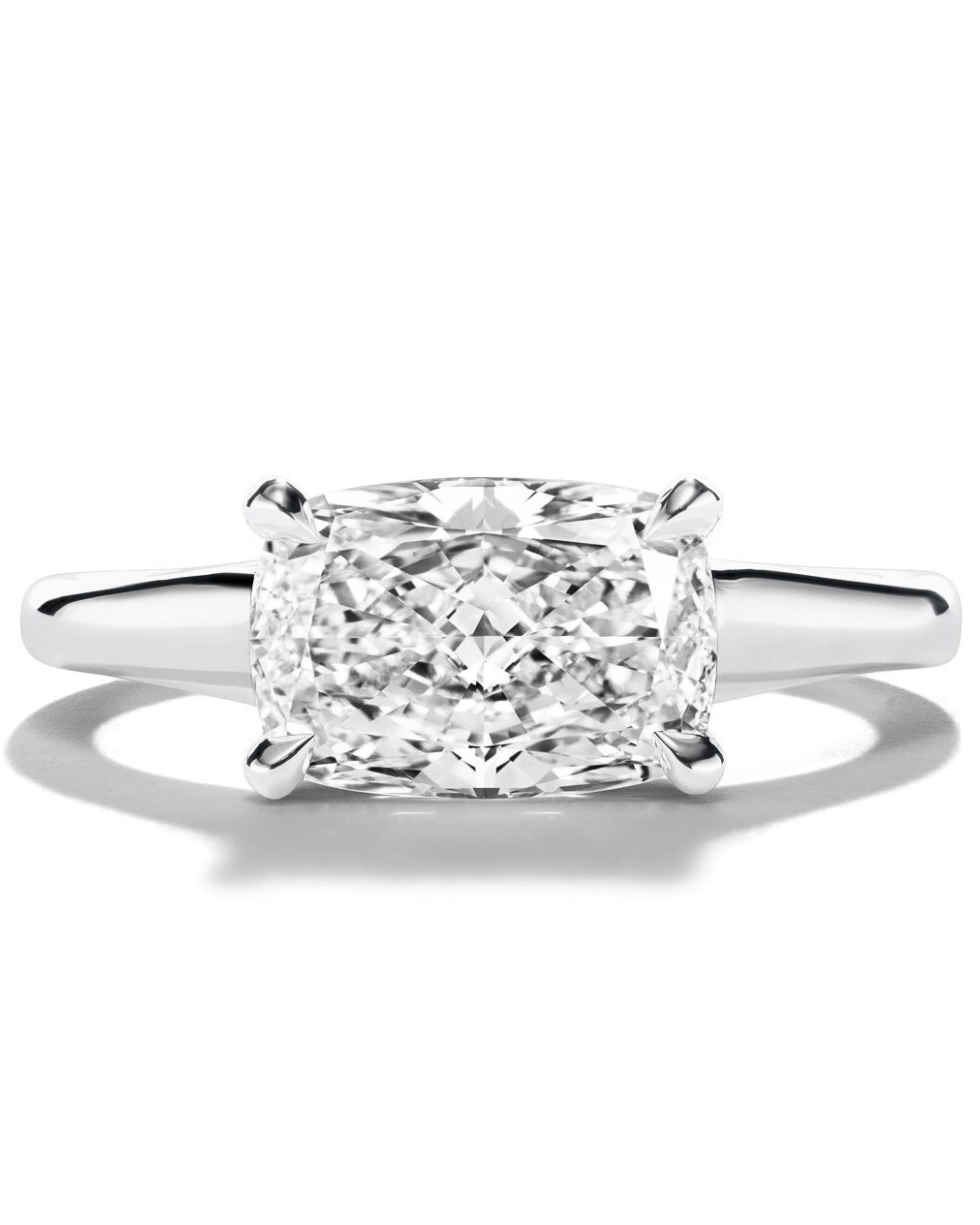 East-West Set Elongated Cushion Cut Diamond Engagement Ring