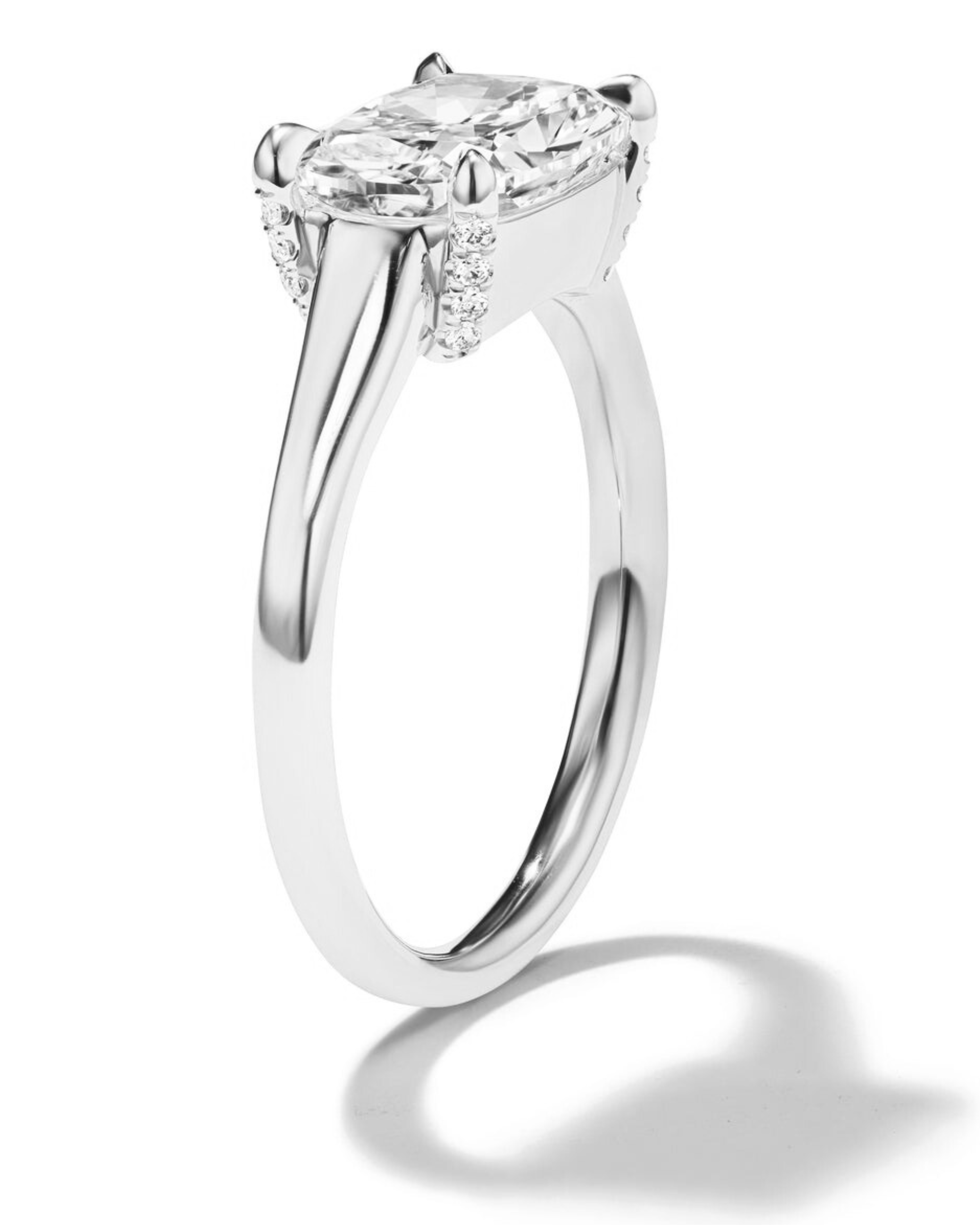 East-West Set Elongated Cushion Cut Diamond Engagement Ring