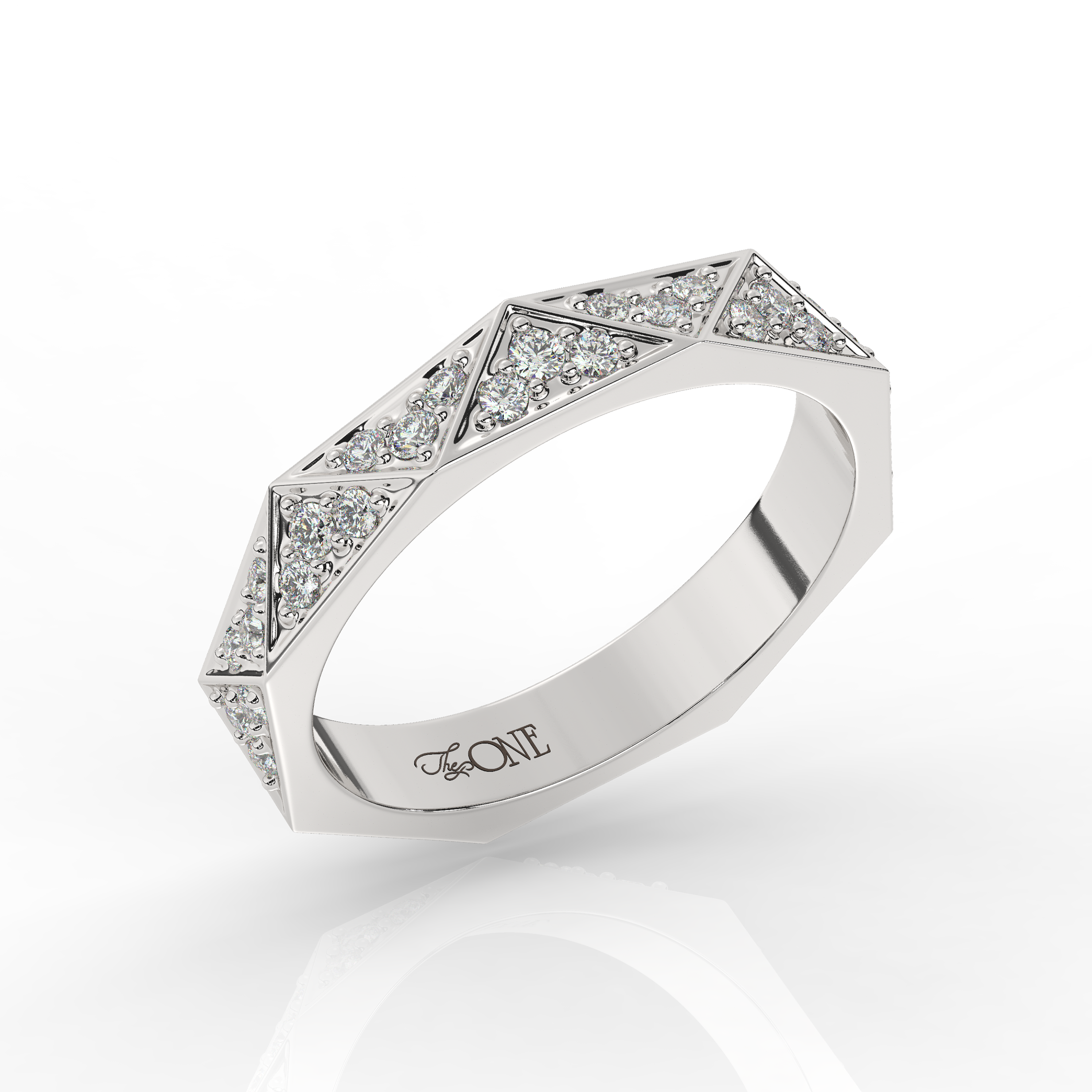 Round Diamond Geometric Wedding Band