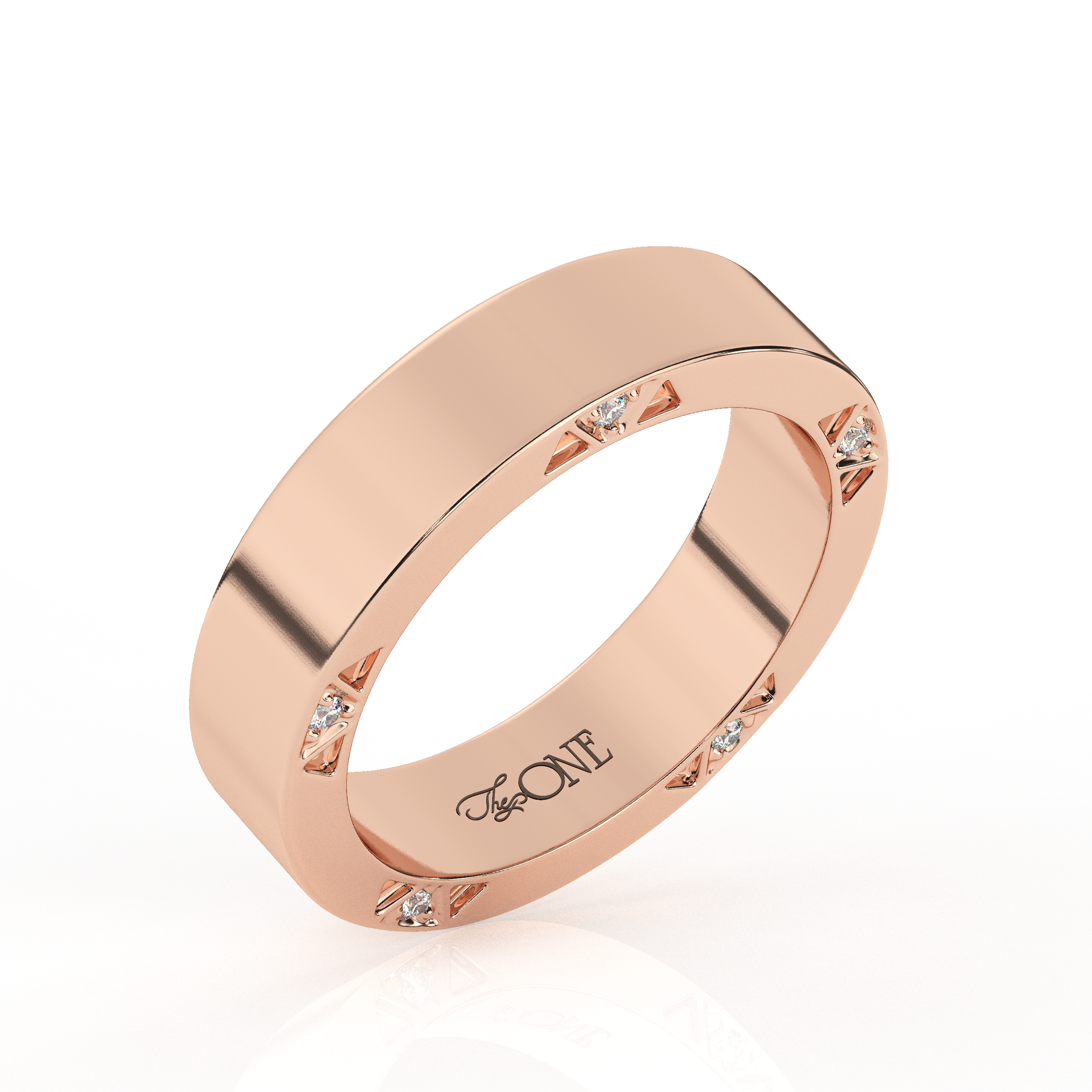 Cigar Wedding Band with Round Diamond Accents Rose Gold