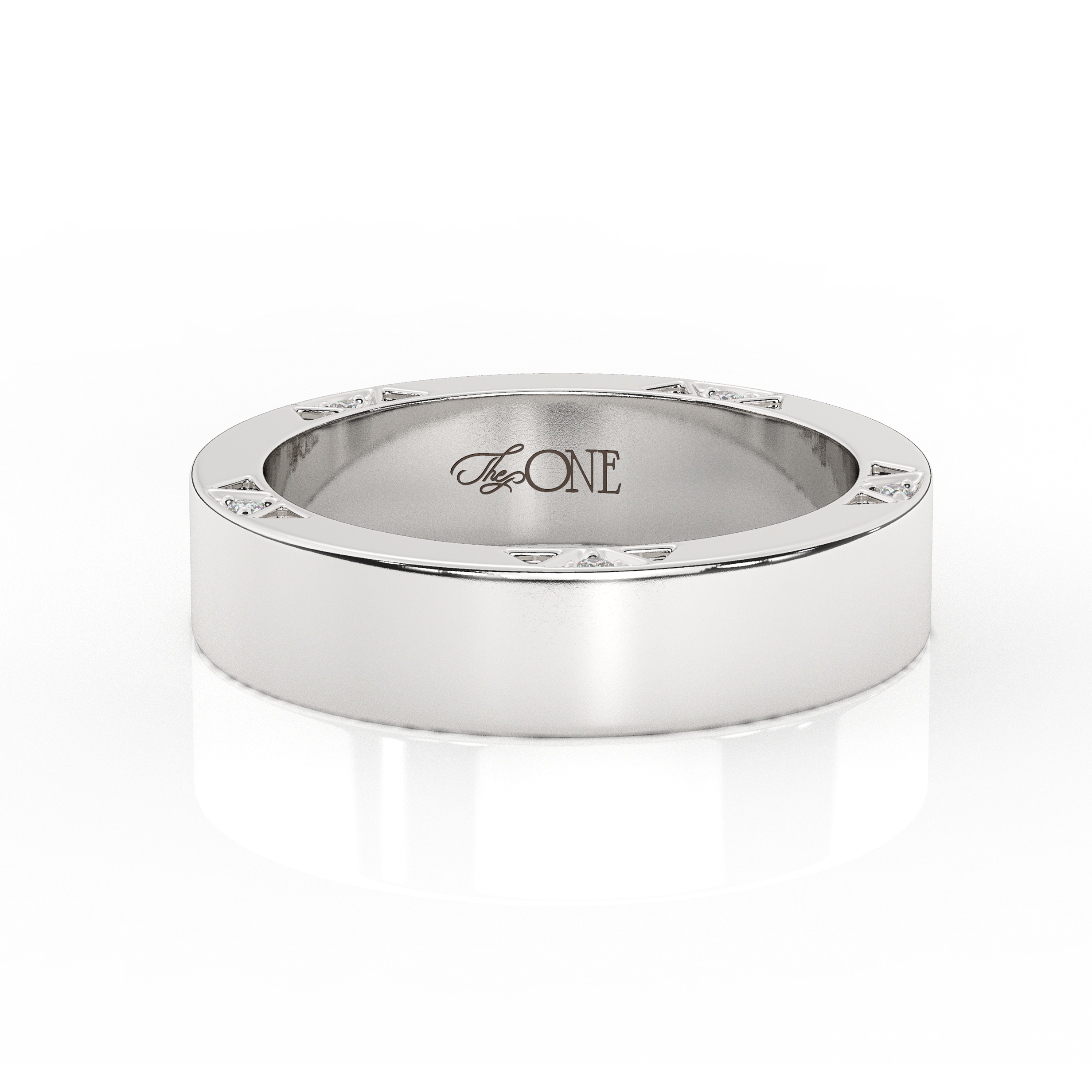 Cigar Wedding Band with Round Diamond Accents White Gold