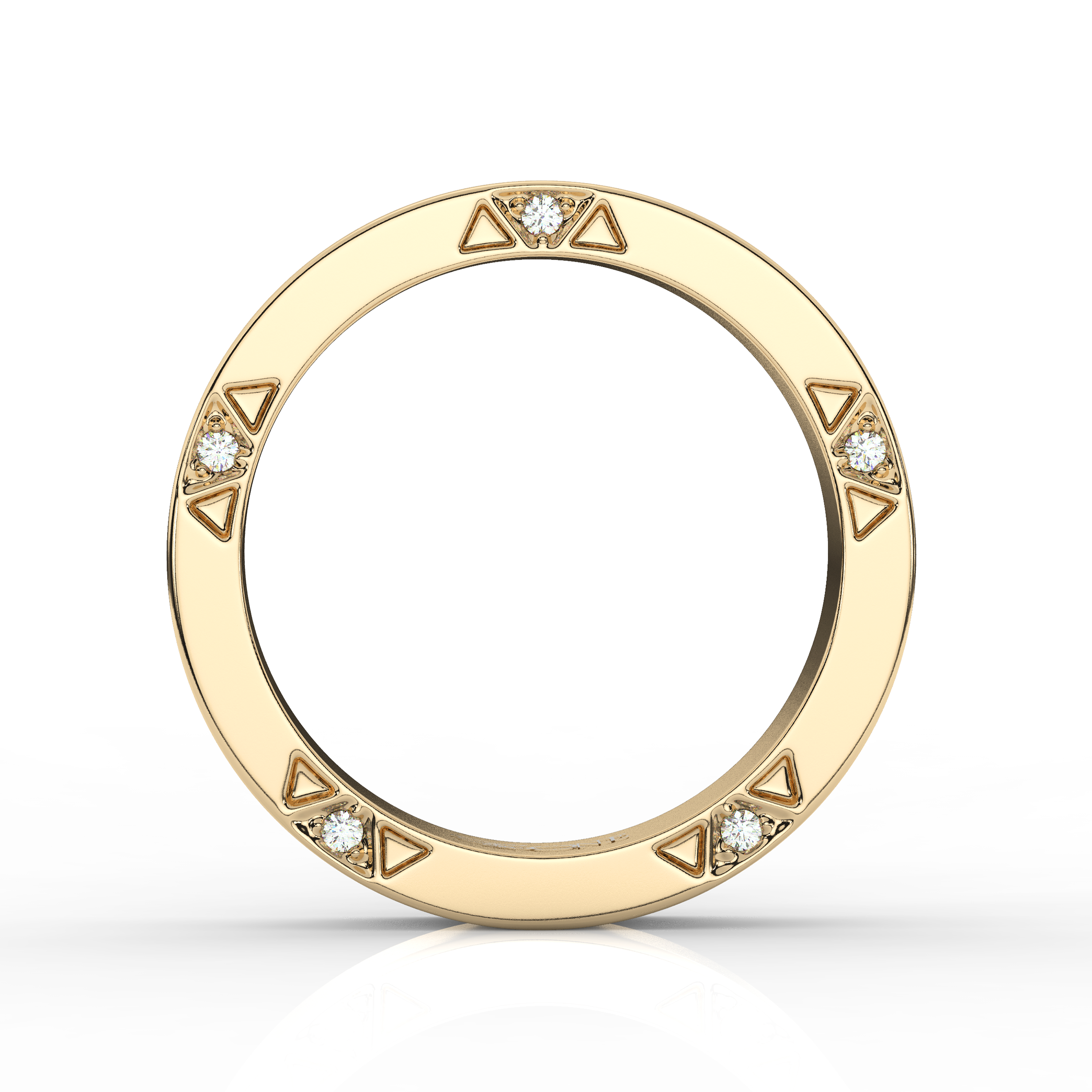 Cigar Wedding Band with Round Diamond Accents Yellow Gold