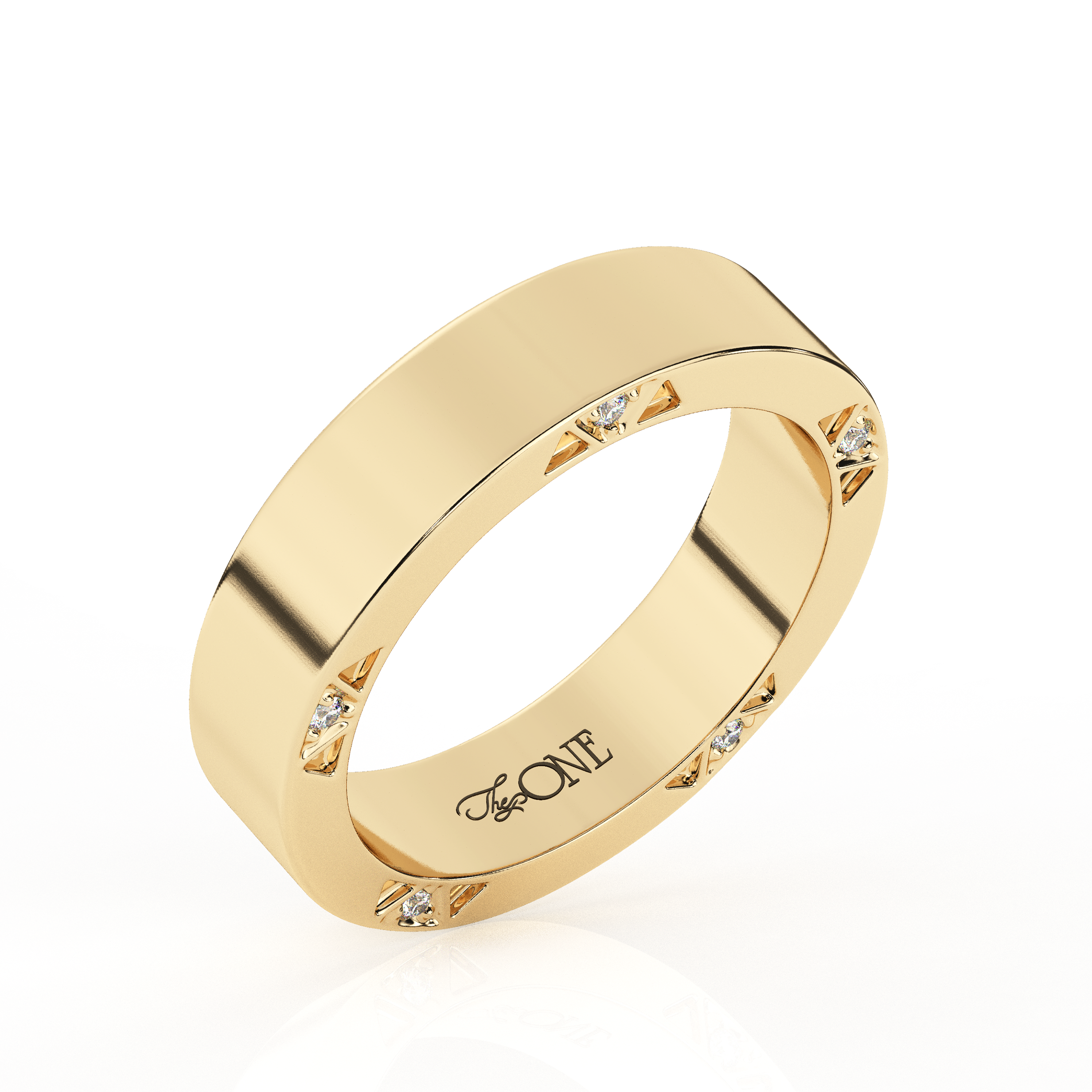 Cigar Wedding Band with Round Diamond Accents Yellow Gold