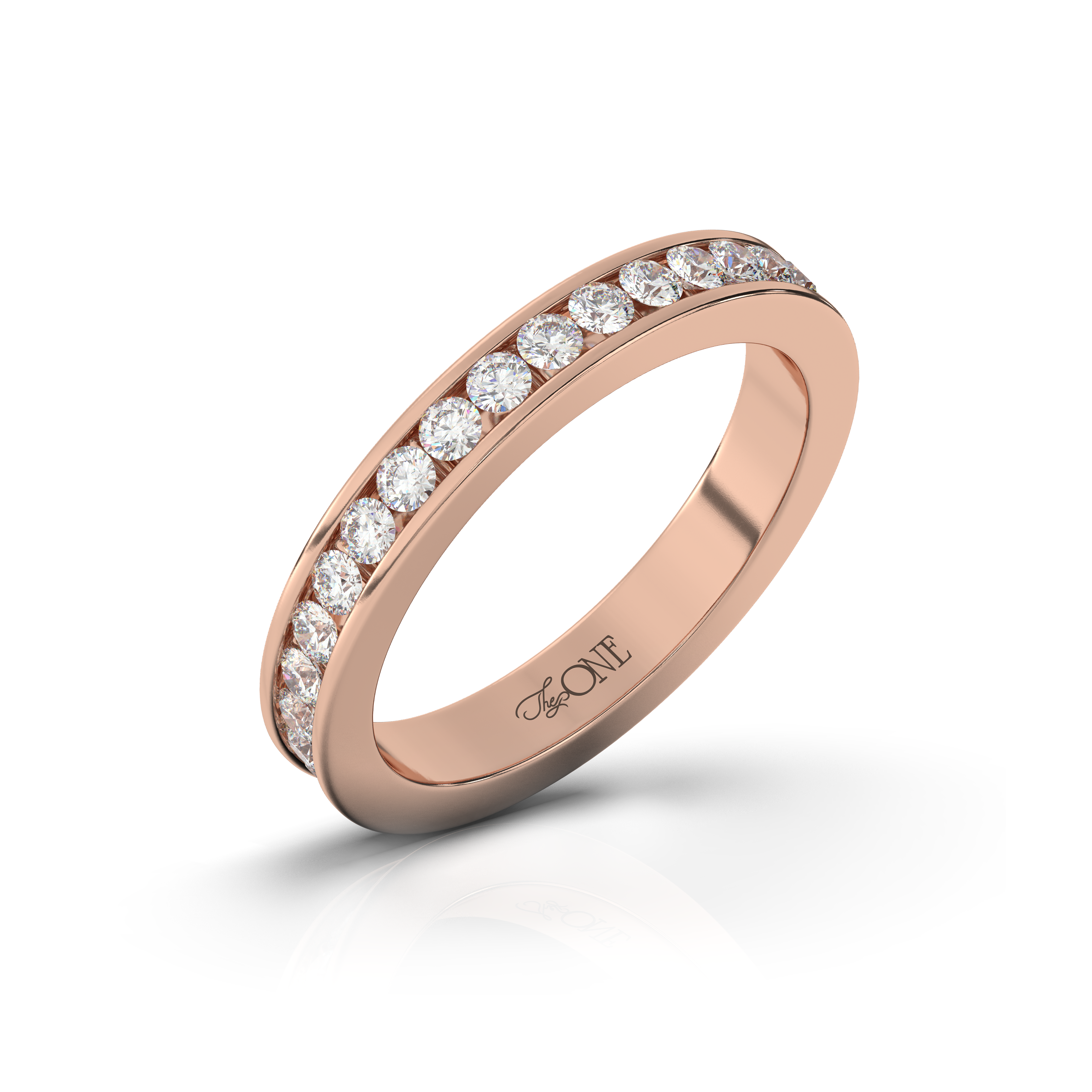 Classic Round Channel Wedding Band Rose Gold Angled View