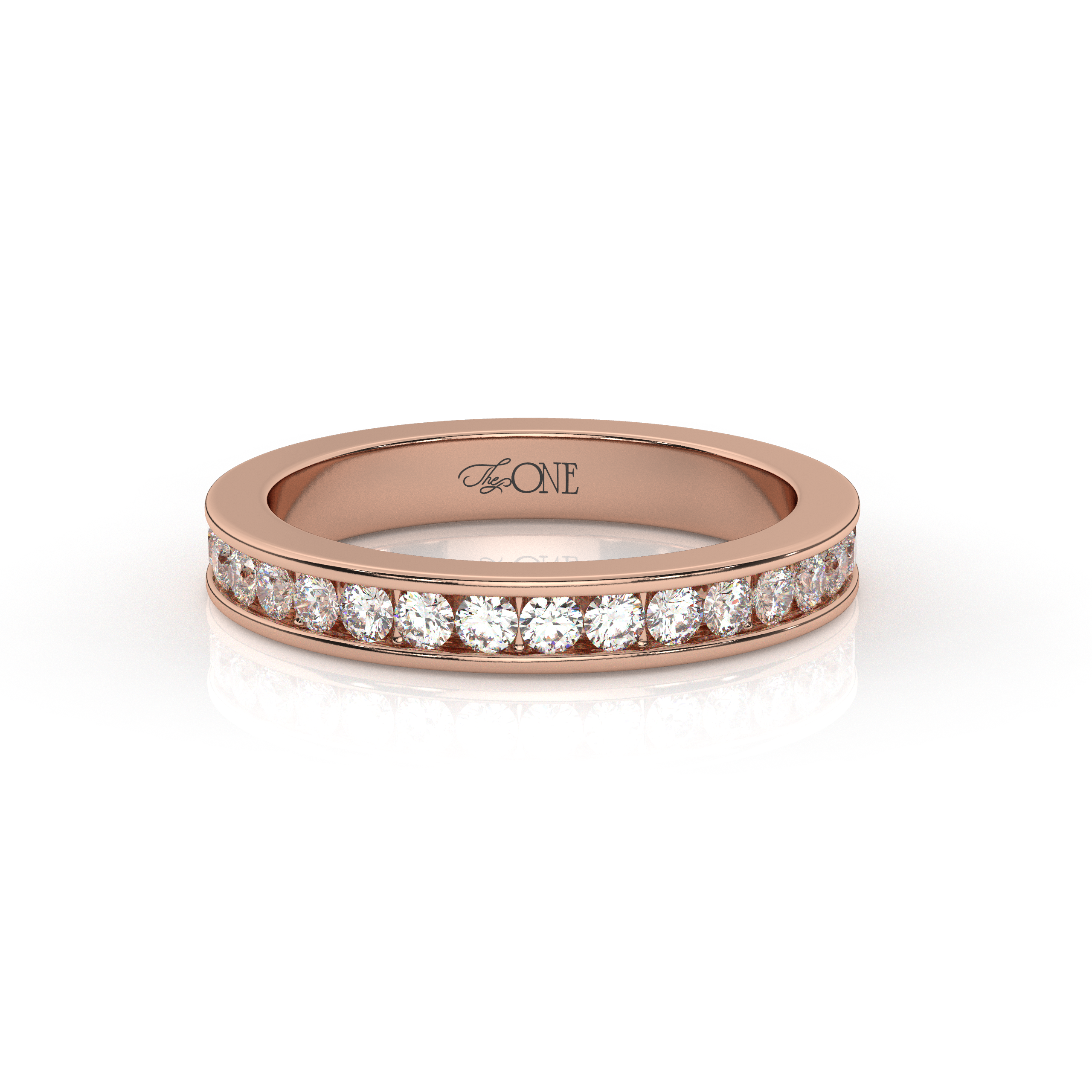 Classic Round Diamond Channel Wedding Band Rose Gold 