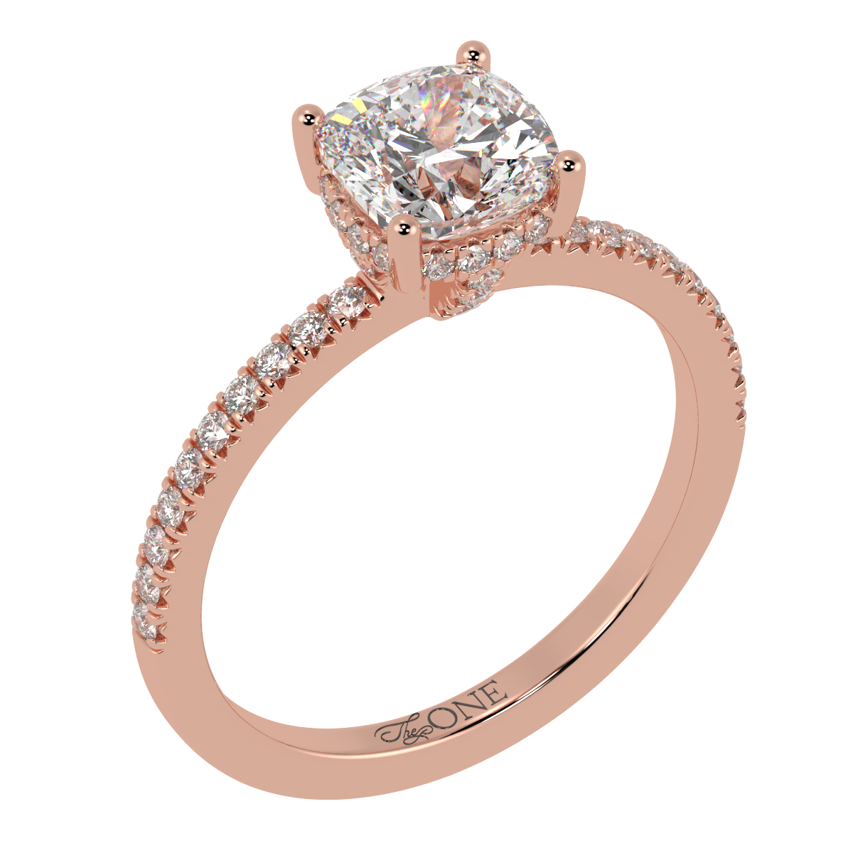 Cushion Pavé Hidden Halo Engagement Ring Rose Gold