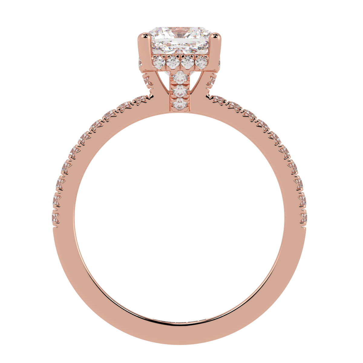 Cushion Pavé Hidden Halo Engagement Ring Rose Gold