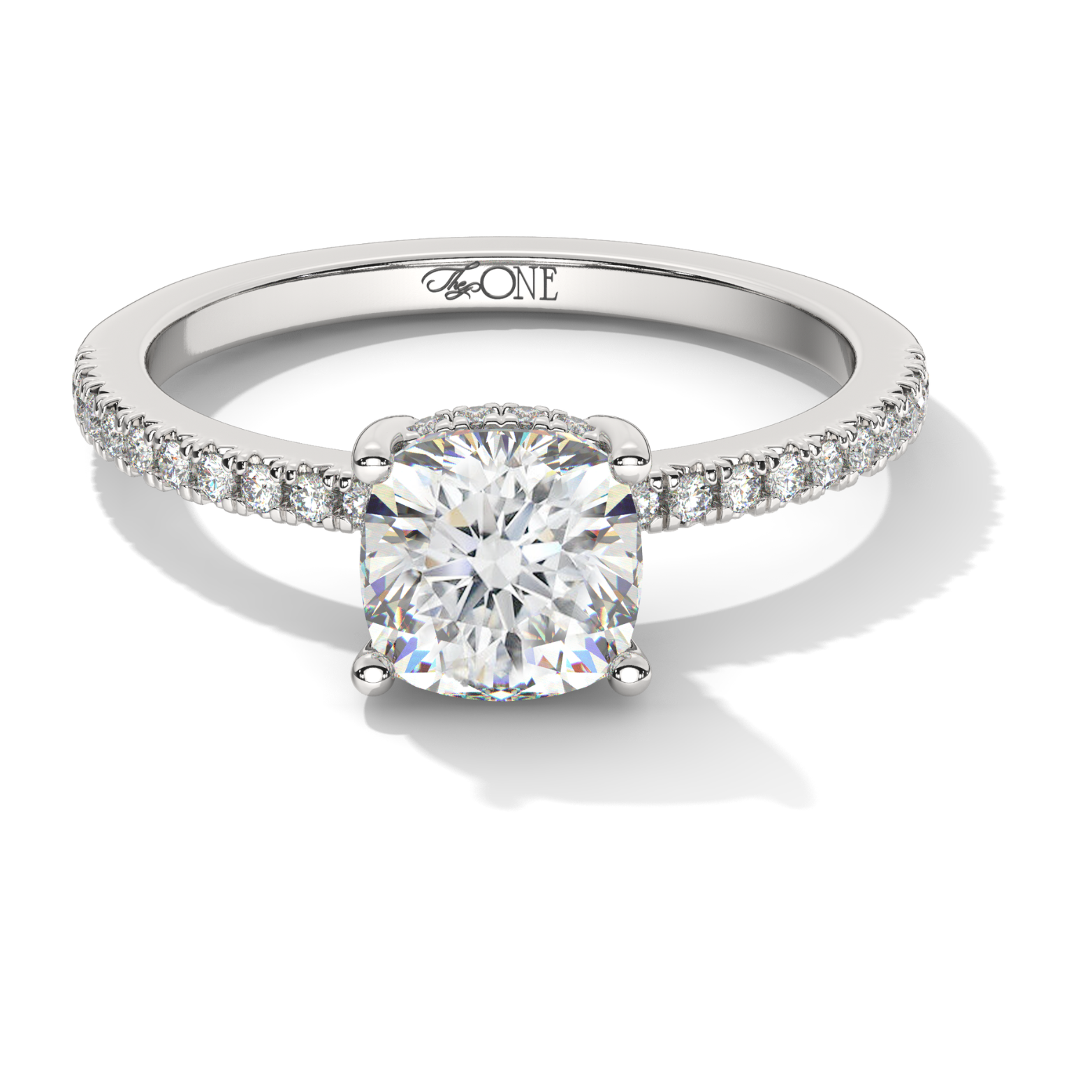 Cushion Pavé Hidden Halo Engagement Ring White Gold