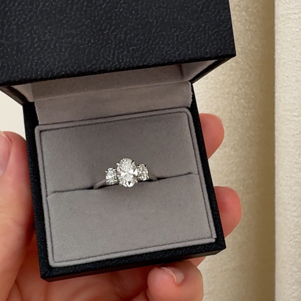 Oval Trilogy Ring with 1ct Centre and 0.50ct Side Stones in 14k White Gold