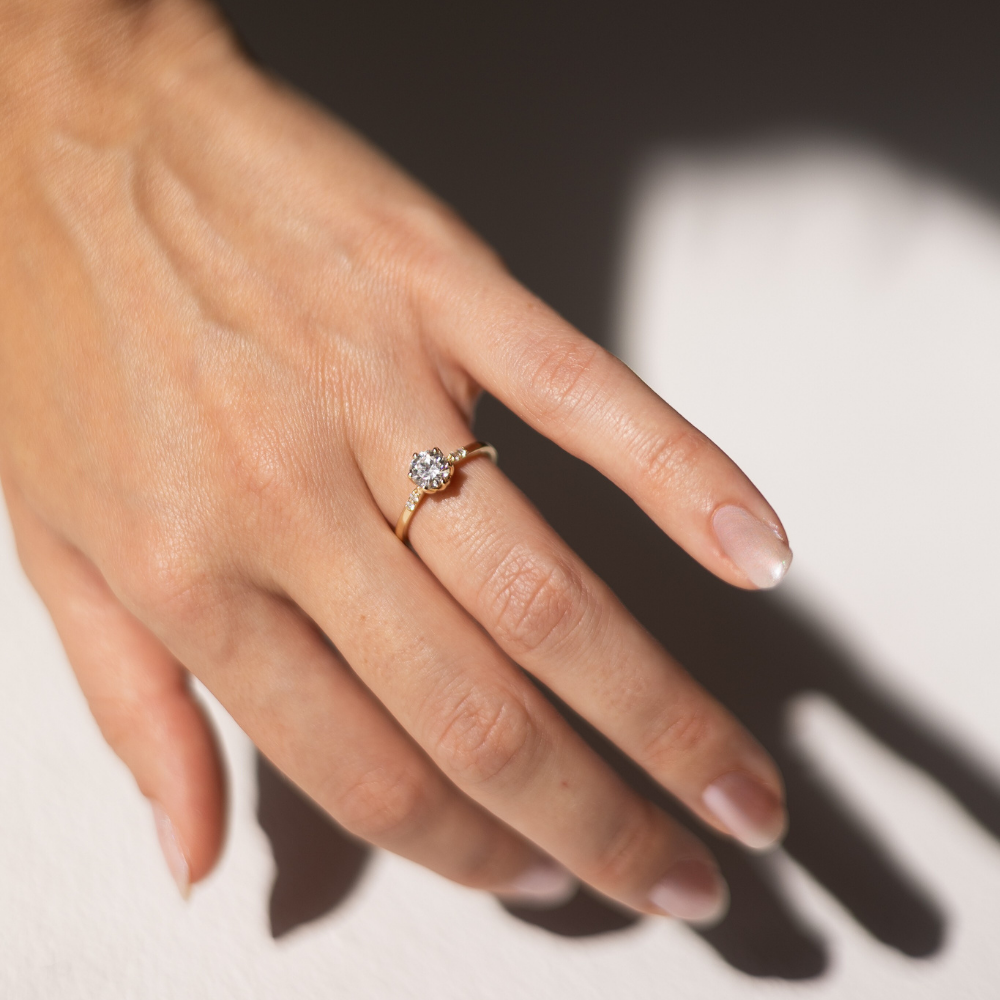 0.70ct Round Brilliant Diamond Ring with Petite Side Accents in 14k Yellow Gold