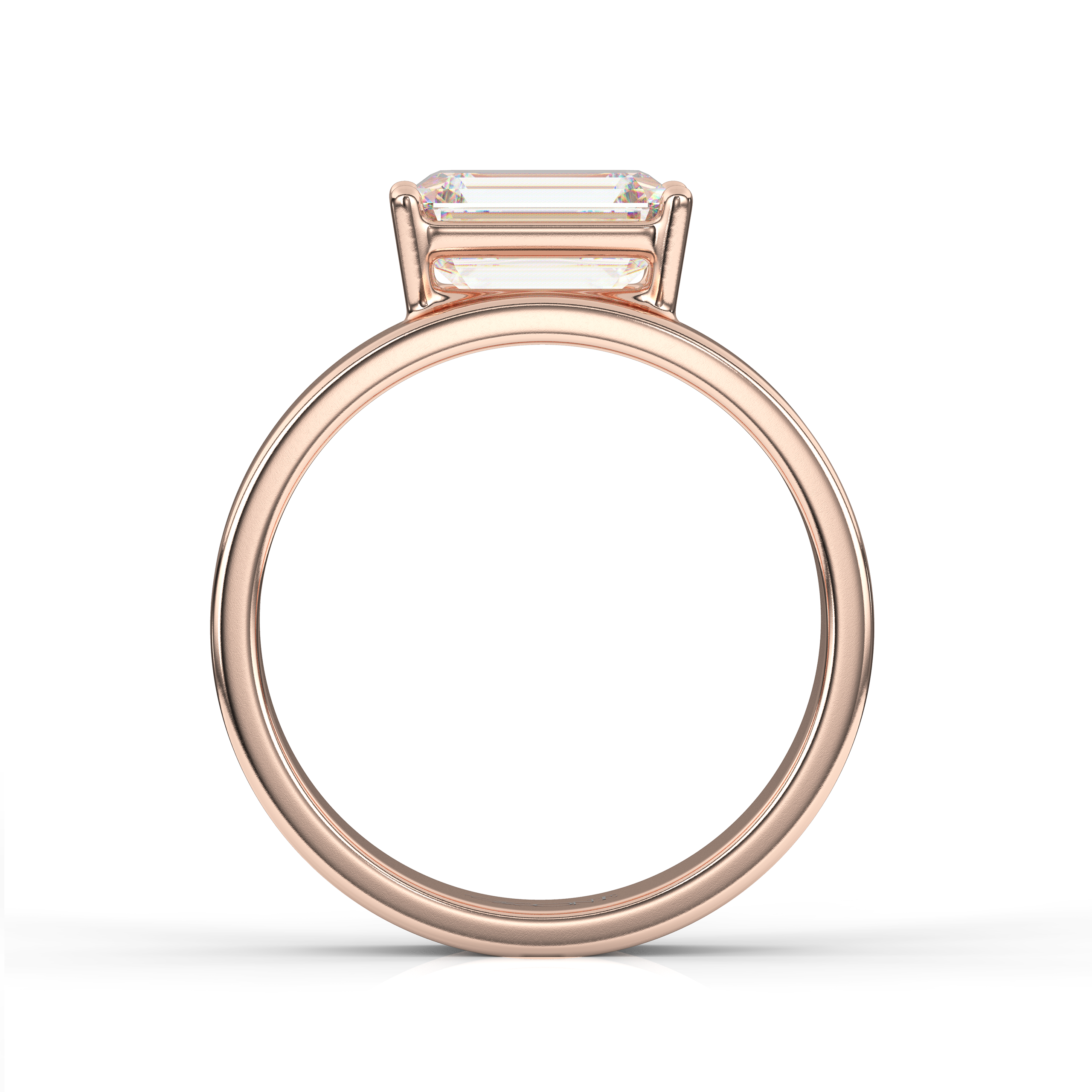 East-West Set Emerald Solitaire Diamond Ring and Cigar Band Set Rose Gold