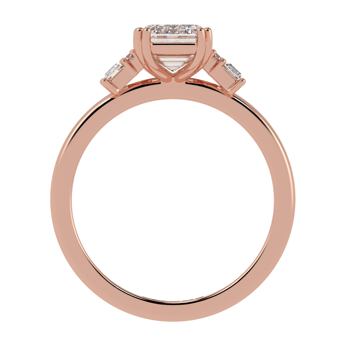 Emerald, Baguette & Round Diamond Engagement Ring Rose Gold