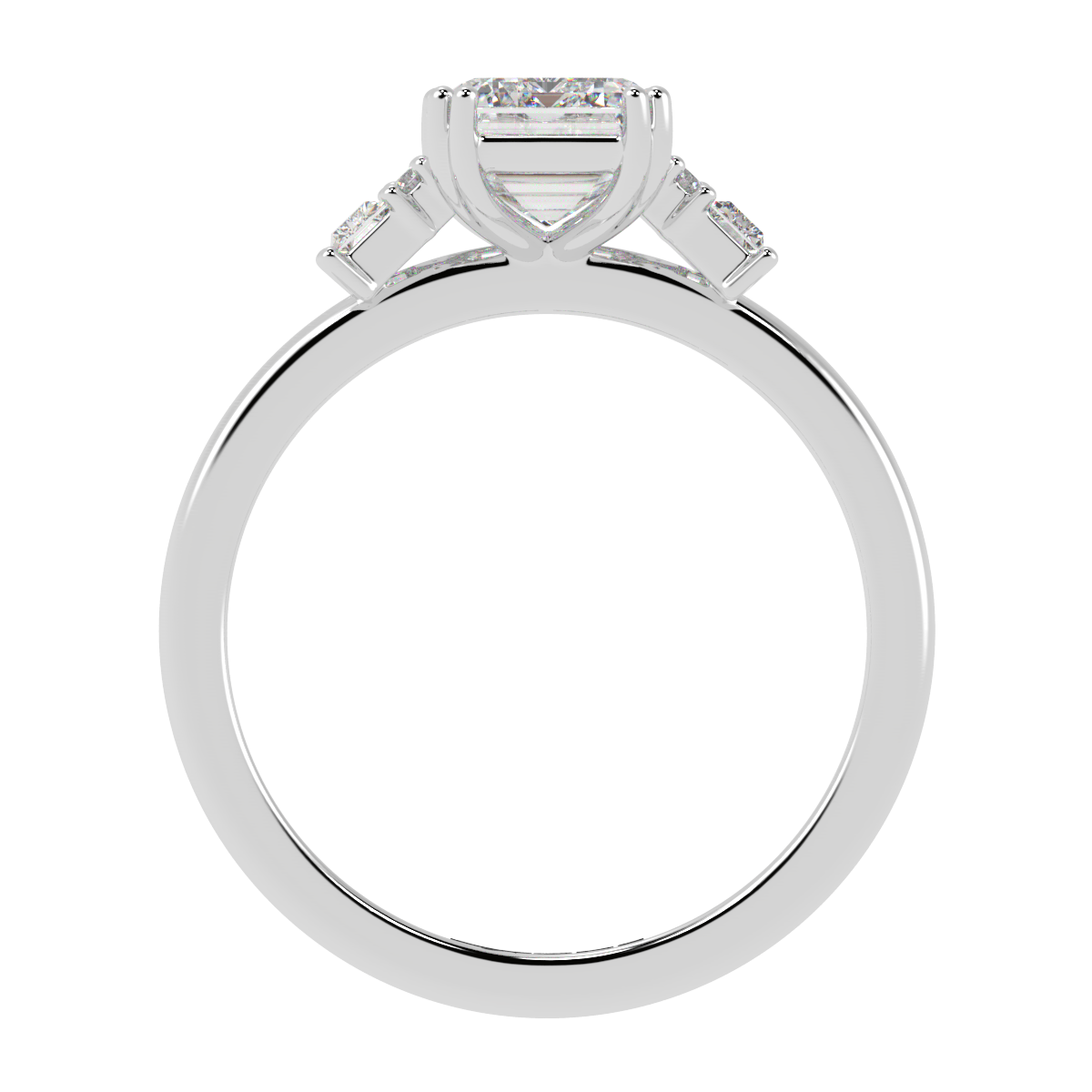 Emerald, Baguette & Round Diamond Engagement Ring White Gold