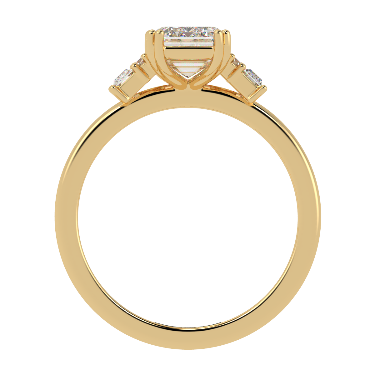 Emerald, Baguette & Round Diamond Engagement Ring Yellow Gold
