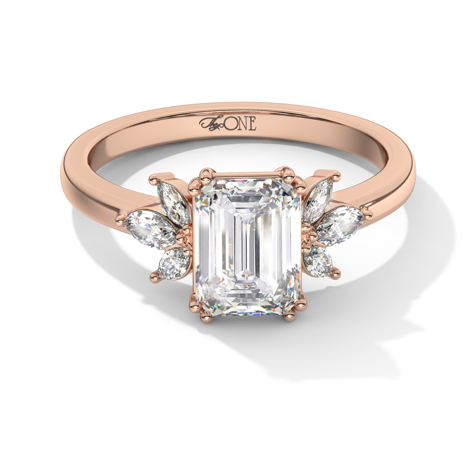 Emerald Engagement Ring with Marquise Accents Rose Gold