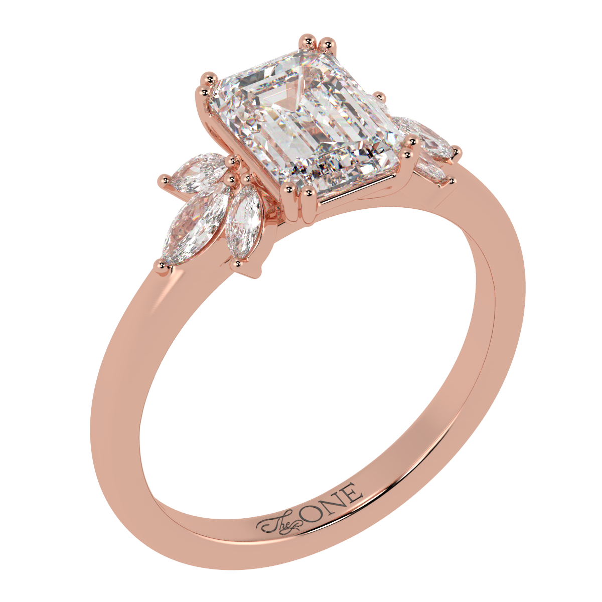 Emerald Engagement Ring with Marquise Accents Rose Gold