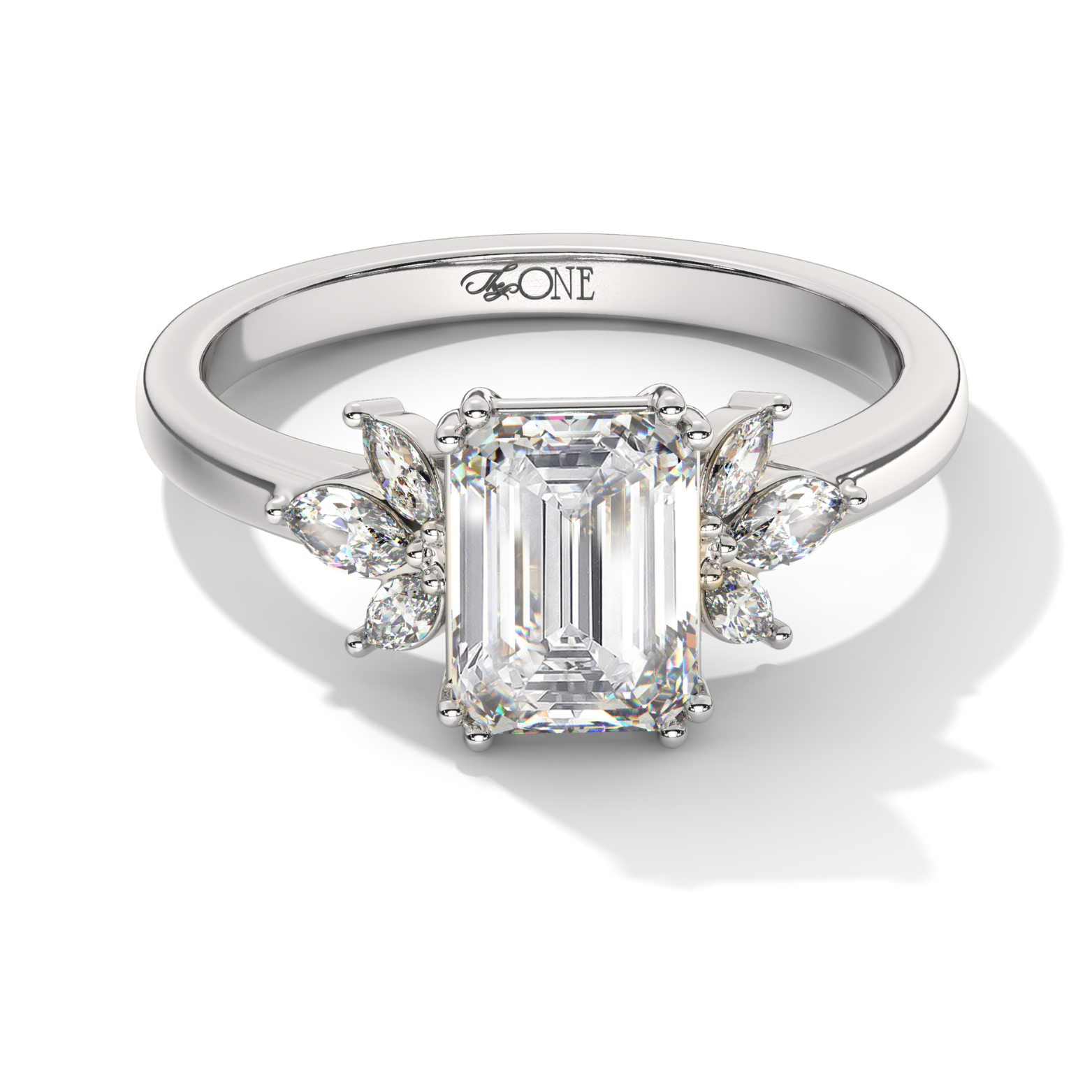 Emerald Engagement Ring with Marquise Accents White Gold