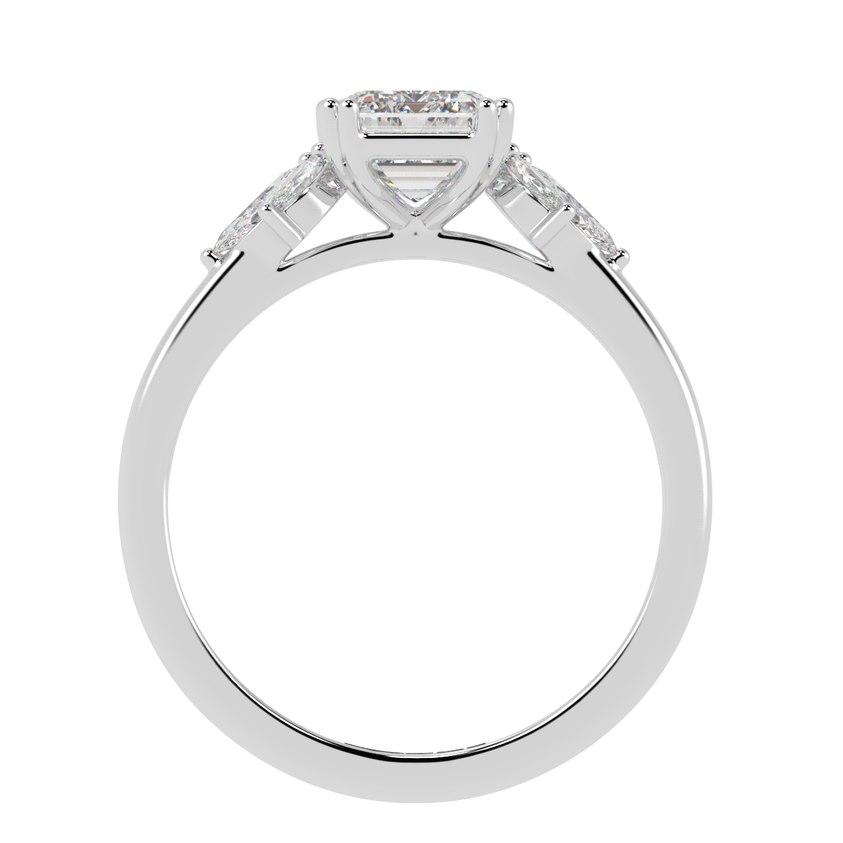 Emerald Engagement Ring with Marquise Accents White Gold
