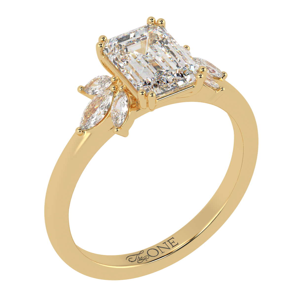Emerald Engagement Ring with Marquise Accents Yellow Gold