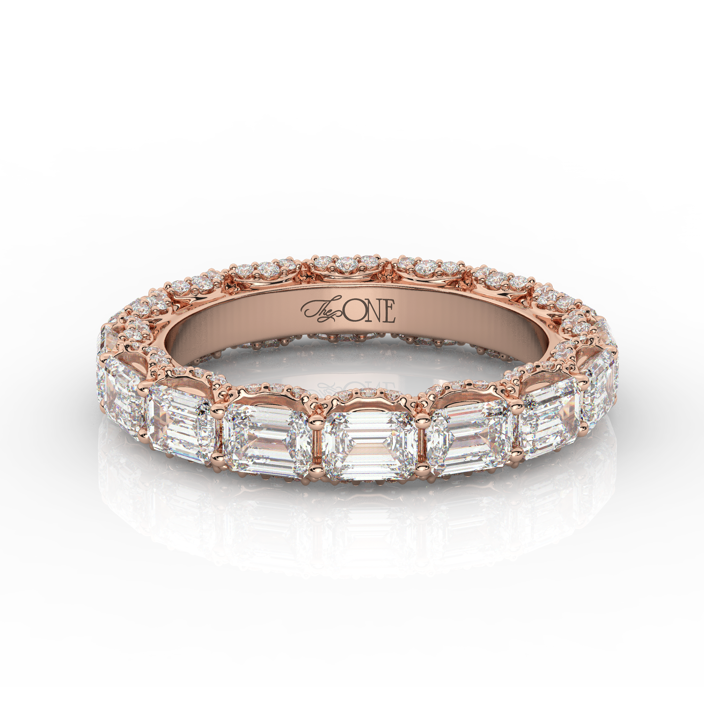 Emerald Eternity Diamond Wedding Band Rose Gold