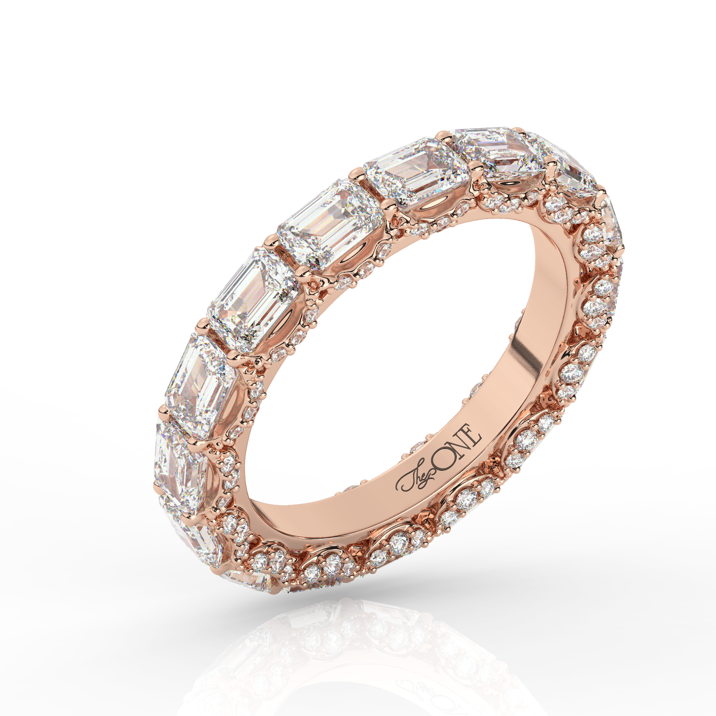Emerald Eternity Diamond Wedding Band Rose Gold