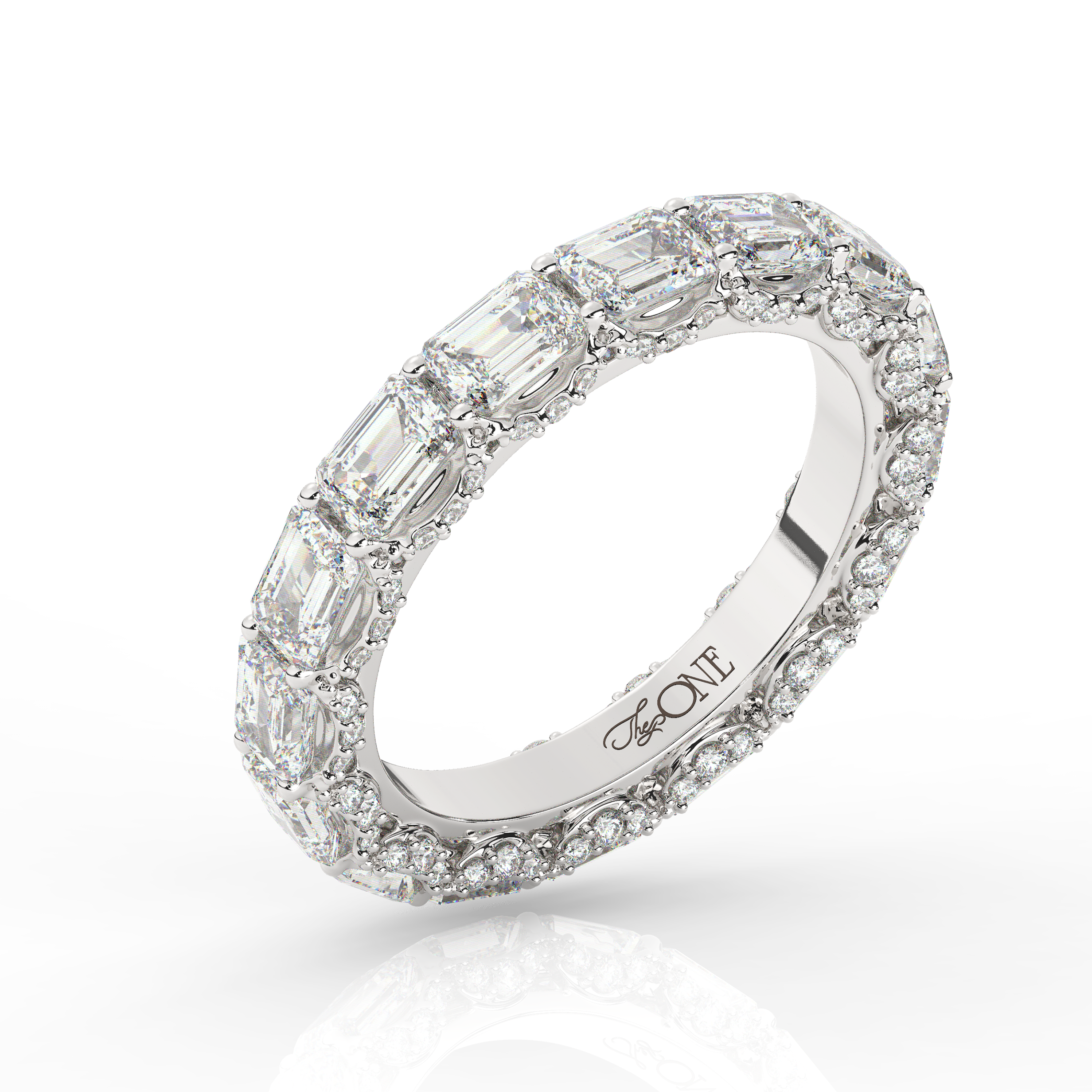 Emerald Eternity Diamond Wedding Band Sterling Silver