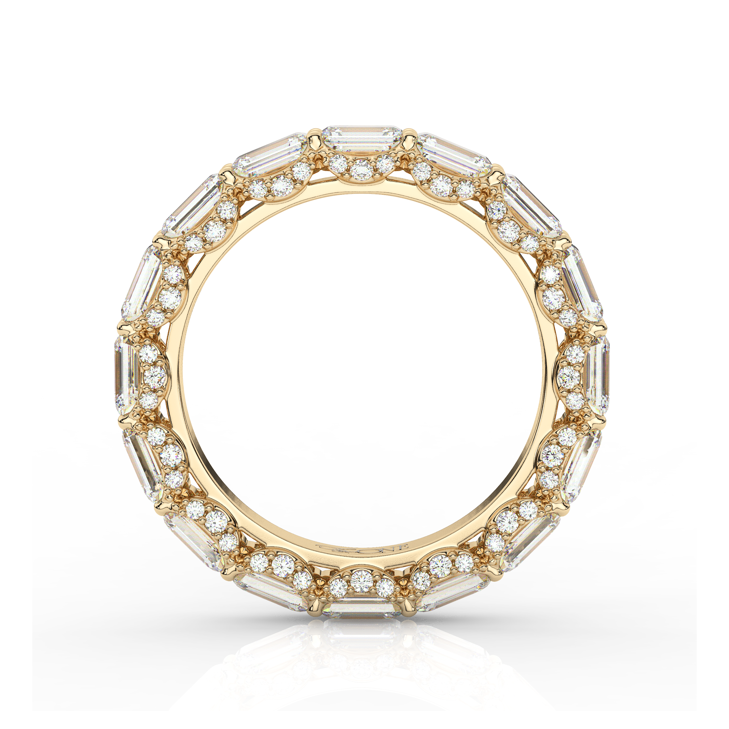 Emerald Eternity Diamond Wedding Band Yellow Gold
