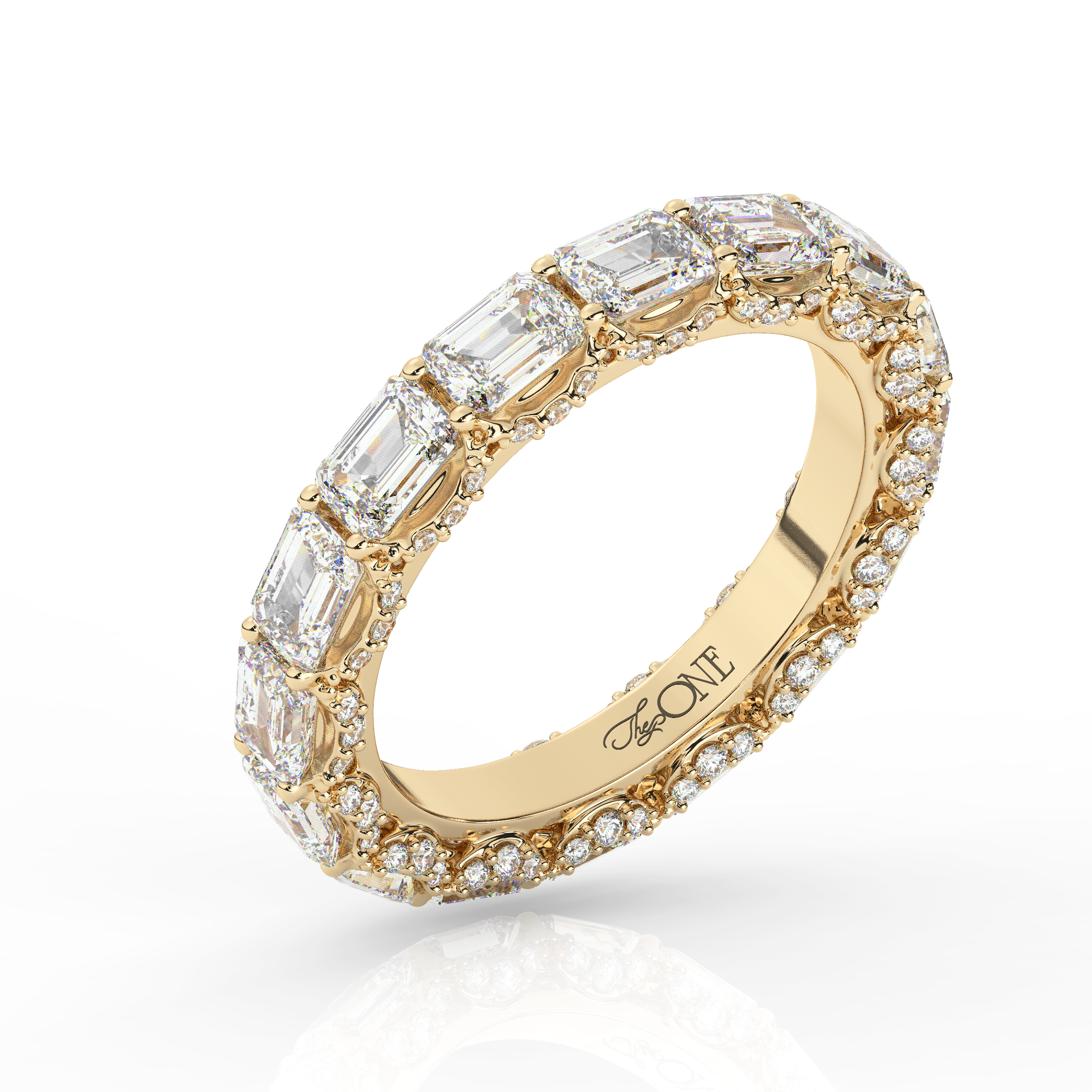 Emerald Eternity Diamond Wedding Band Yellow Gold