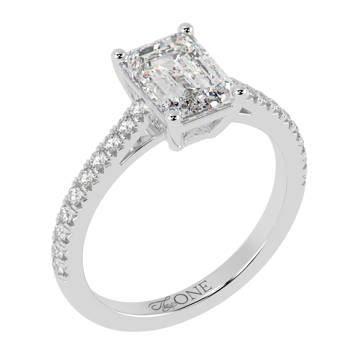 Emerald Pavé Diamond Engagement Ring White Gold