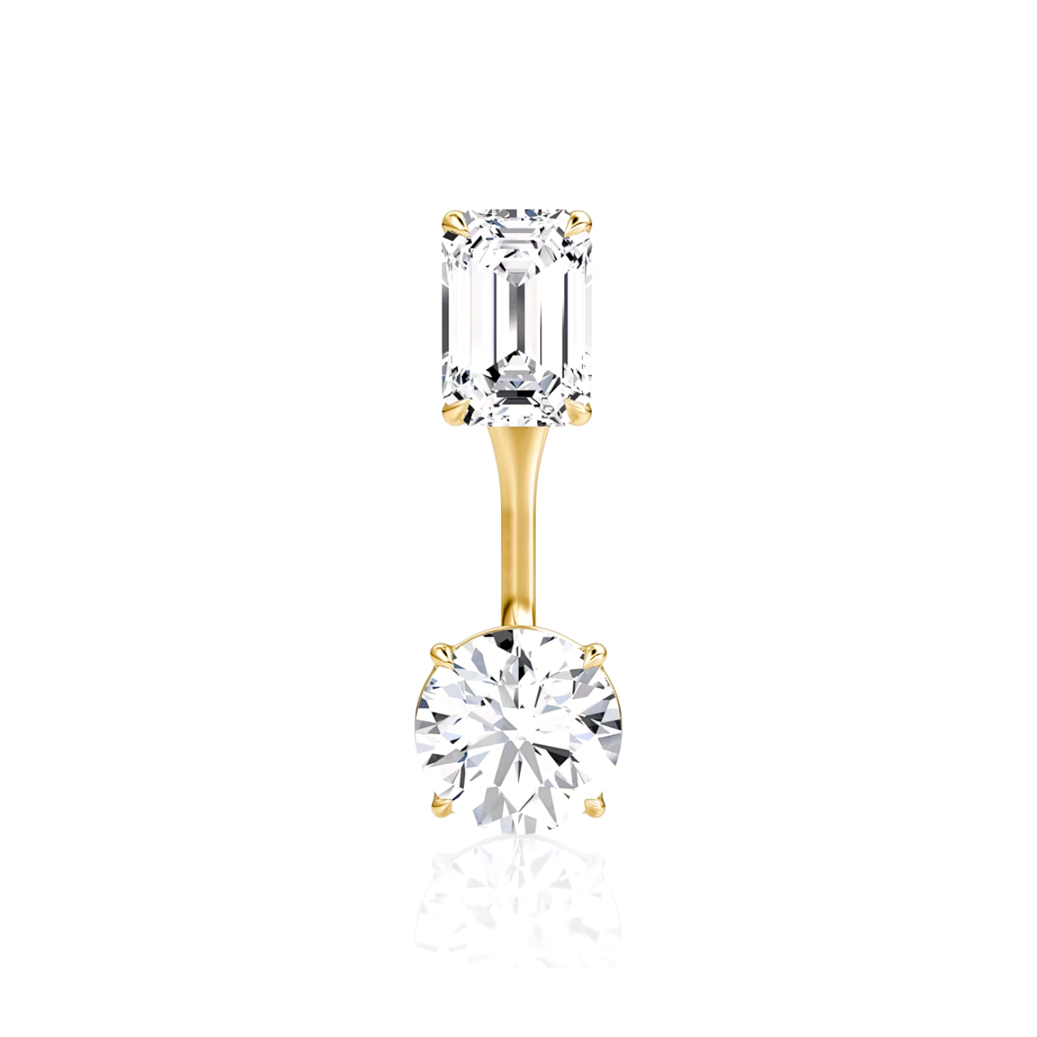 Emerald and Round Diamond Stud and Ear Jacket Yellow Gold