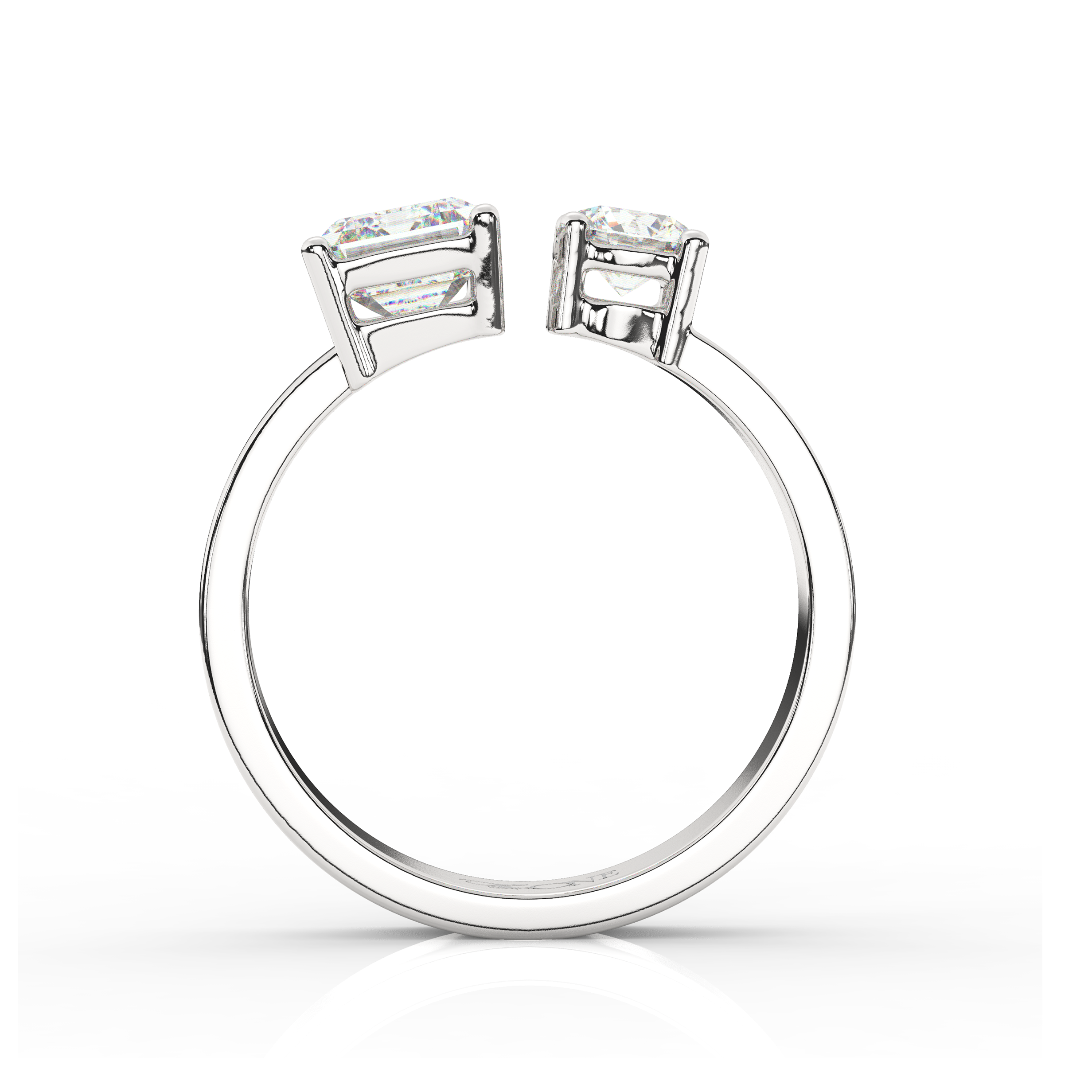 Emerald and Round Toi et Moi Diamond Ring Platinum