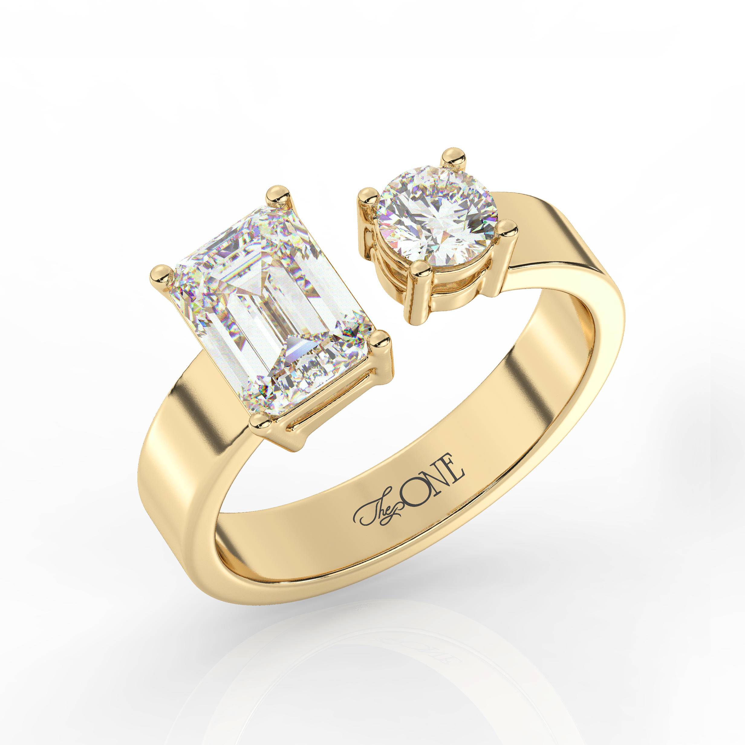 Emerald and Round Toi et Moi Diamond Ring Yellow Gold