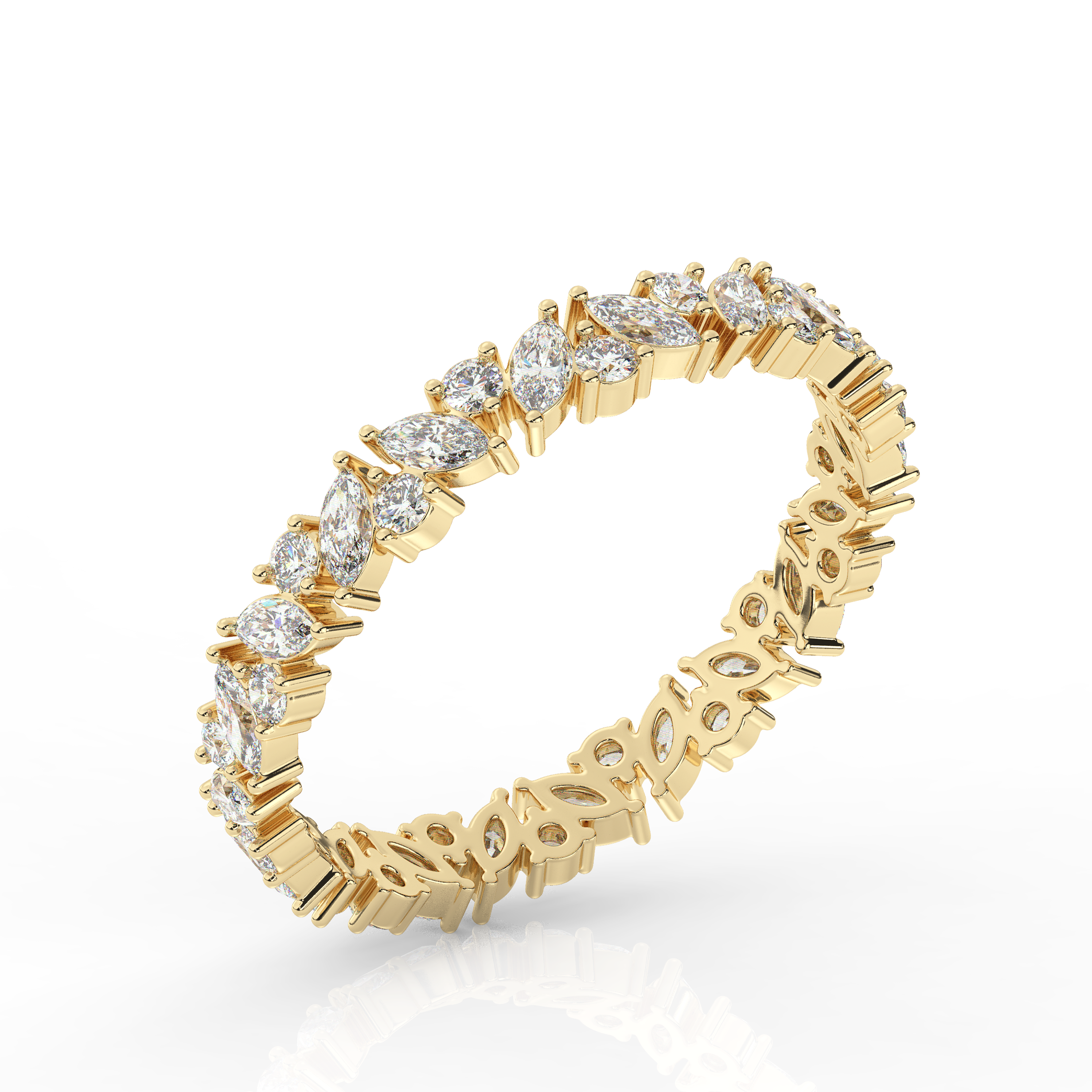 Marquise & Round Diamond Eternity Band Yellow Gold