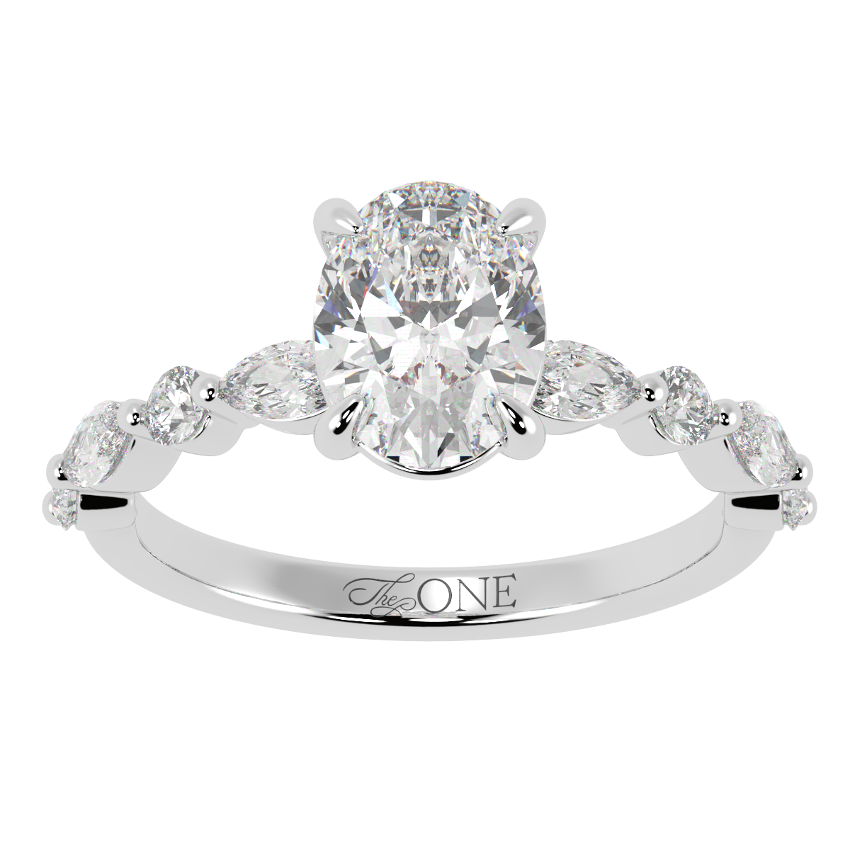 Oval Engagement Ring with Round & Marquise Accents