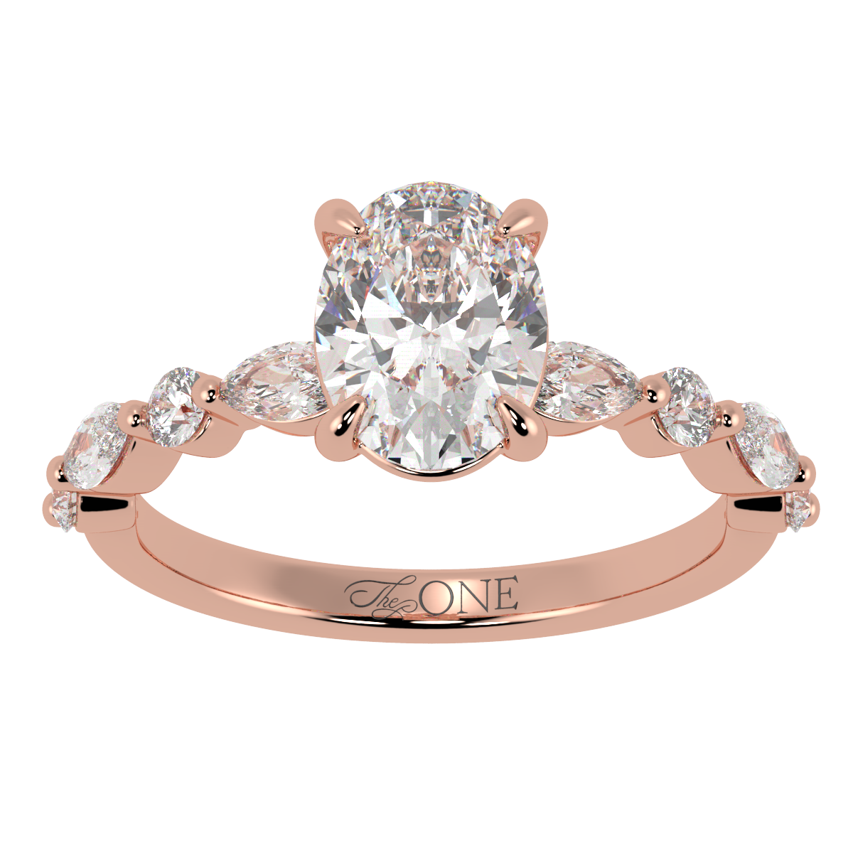 Oval Engagement Ring with Round & Marquise Accents