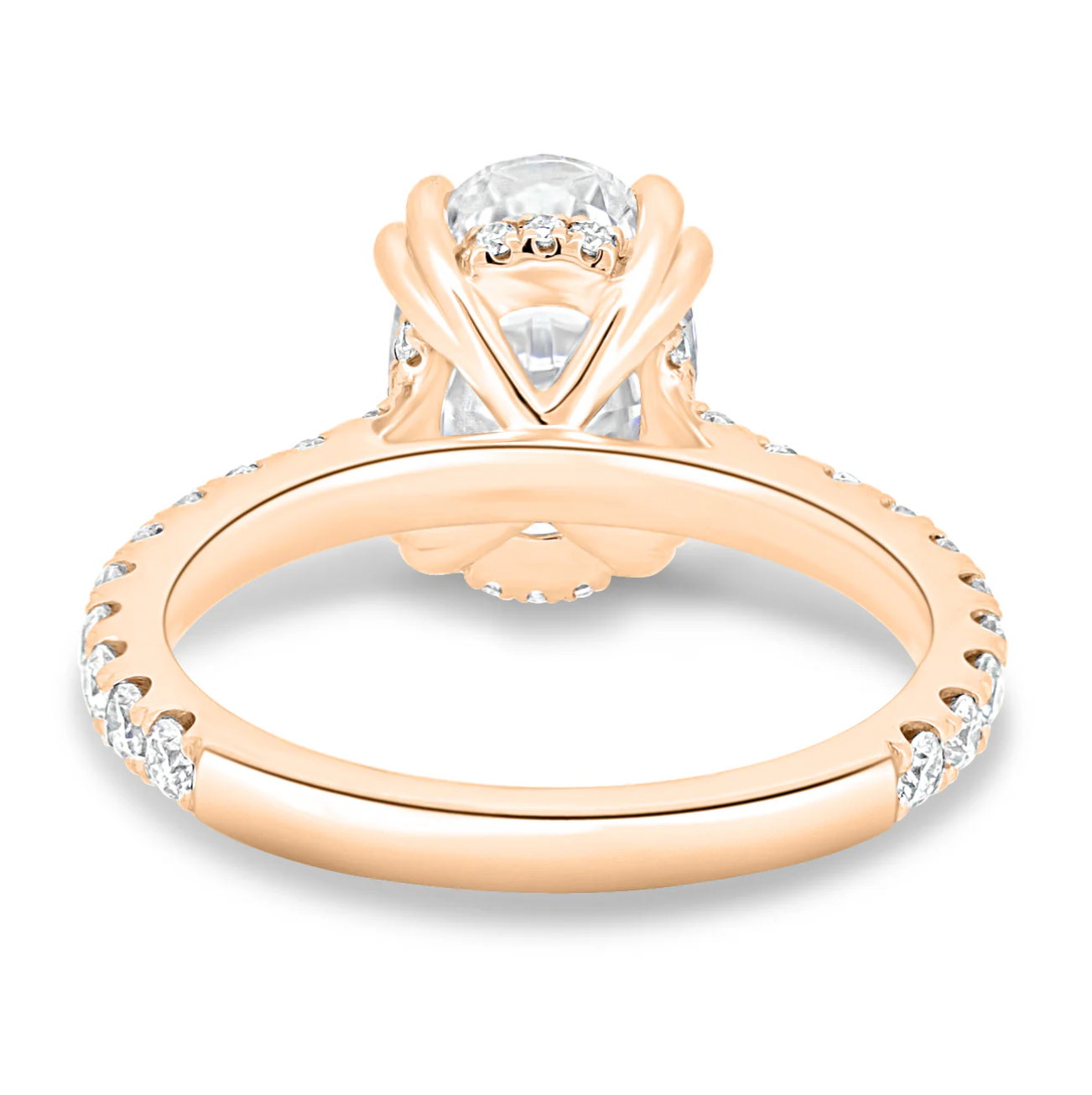 Oval Solitaire with Double Tipped Claws and Pavé Band