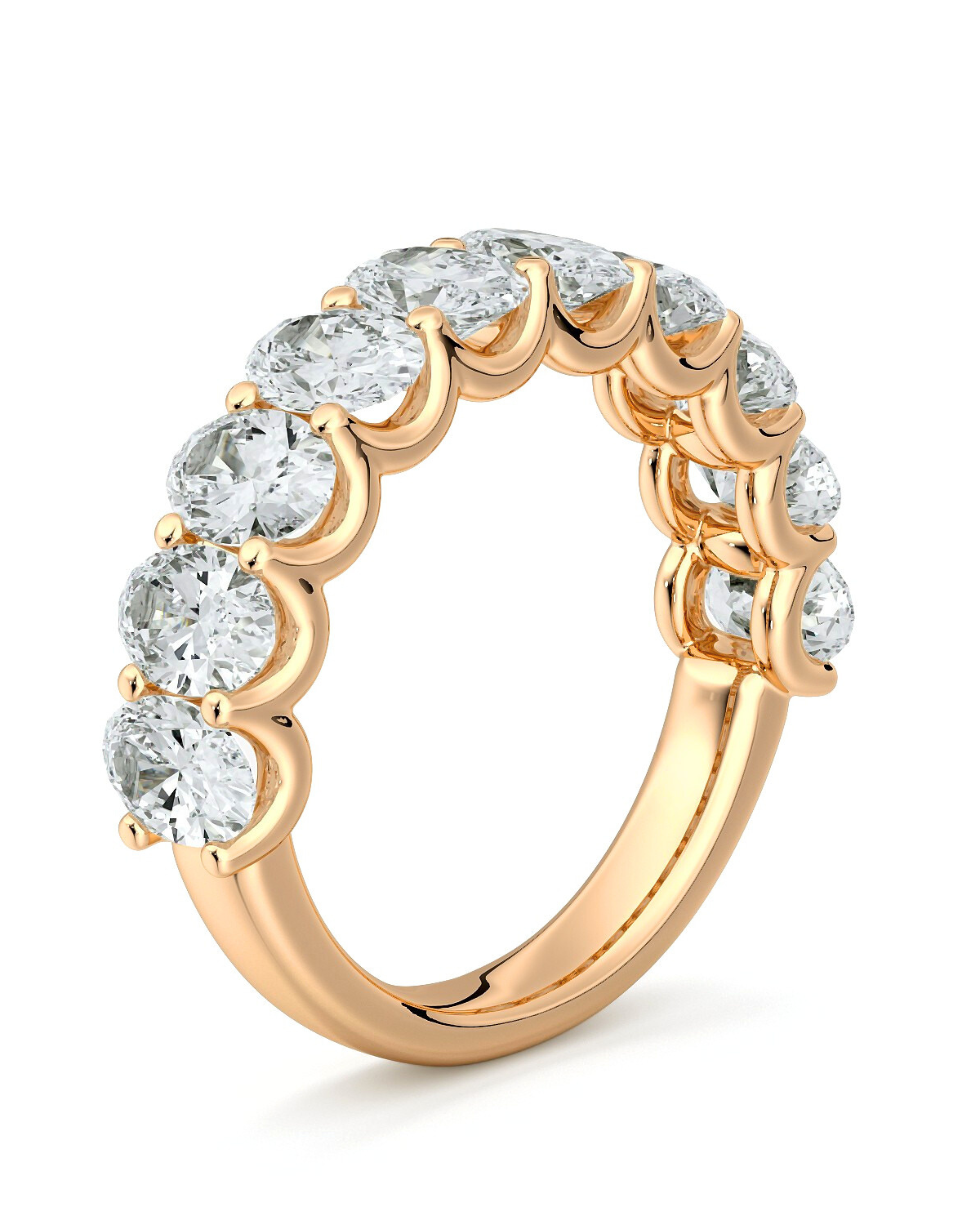 Oval Diamond Half Eternity Band Rose Gold