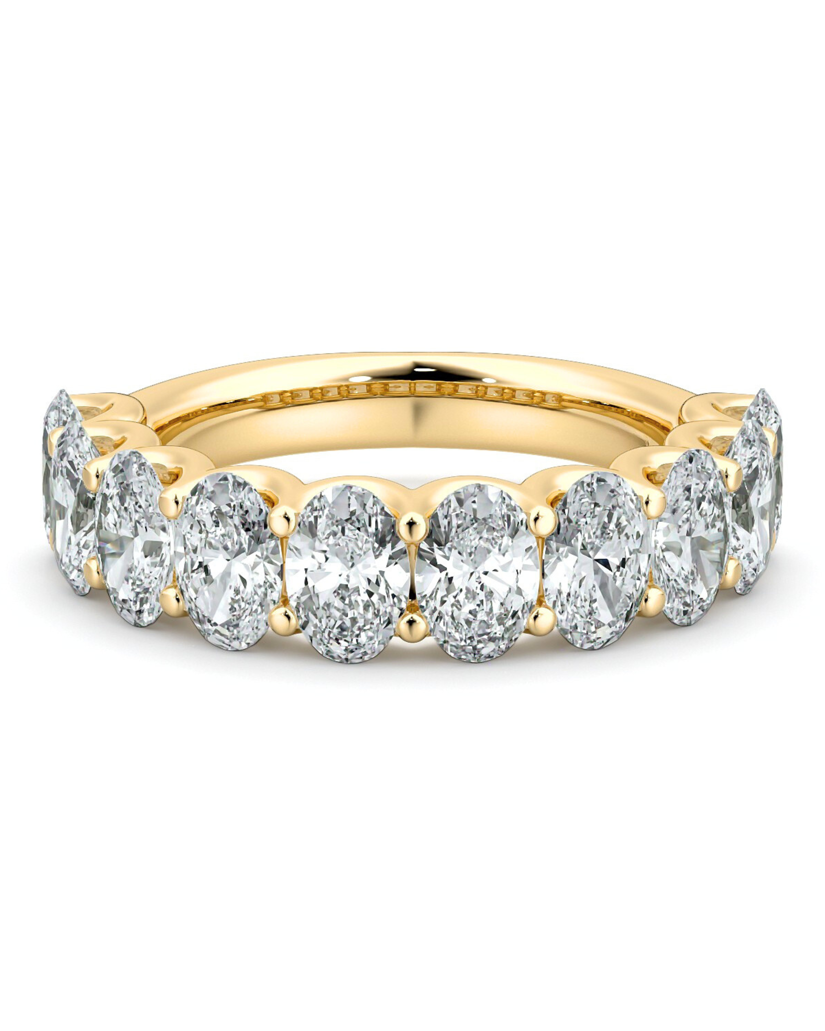 Oval Diamond Half Eternity Band Yellow Gold
