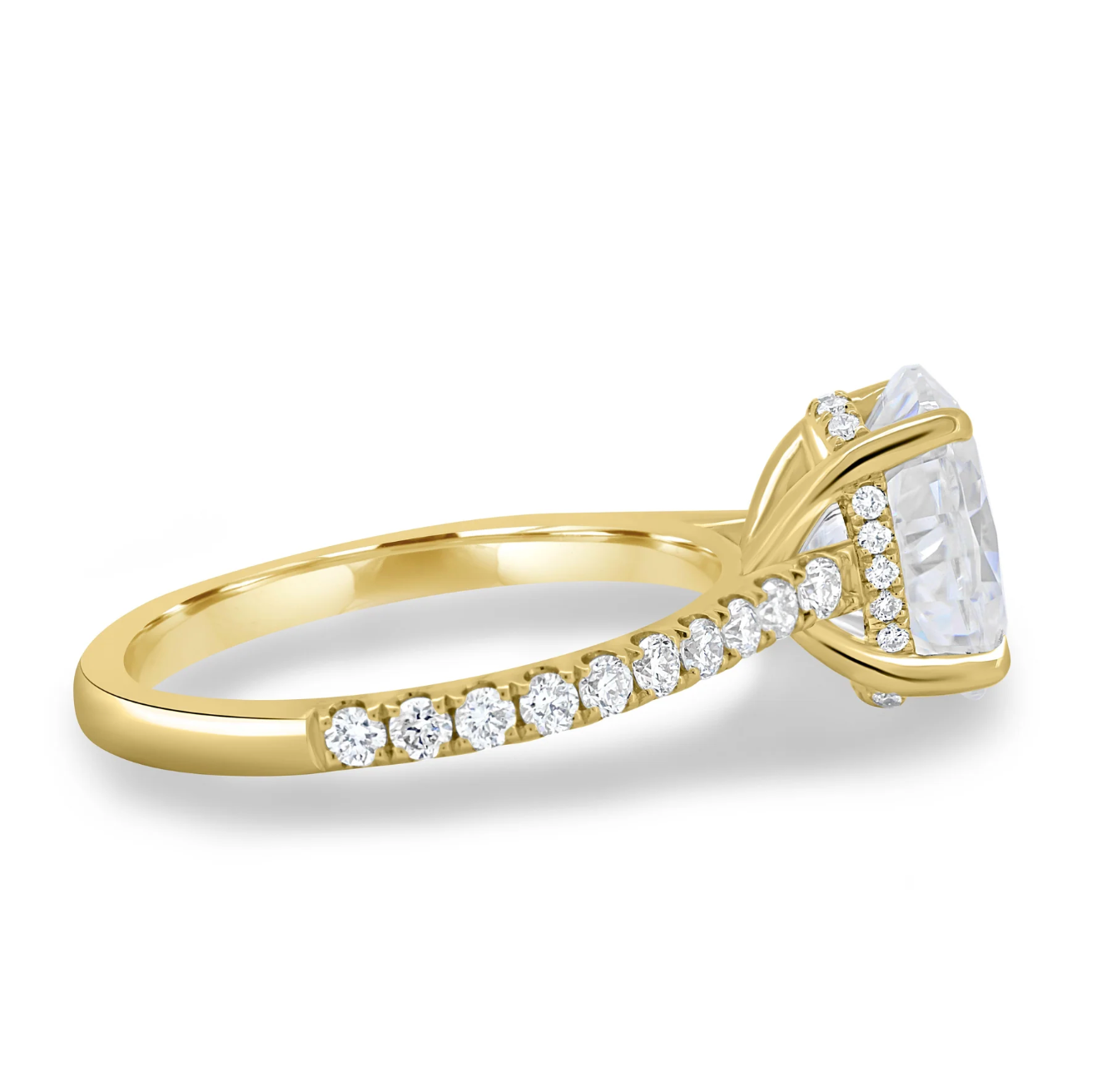 Oval Diamond on a Pavé Band With a Hidden Halo yellow Gold
