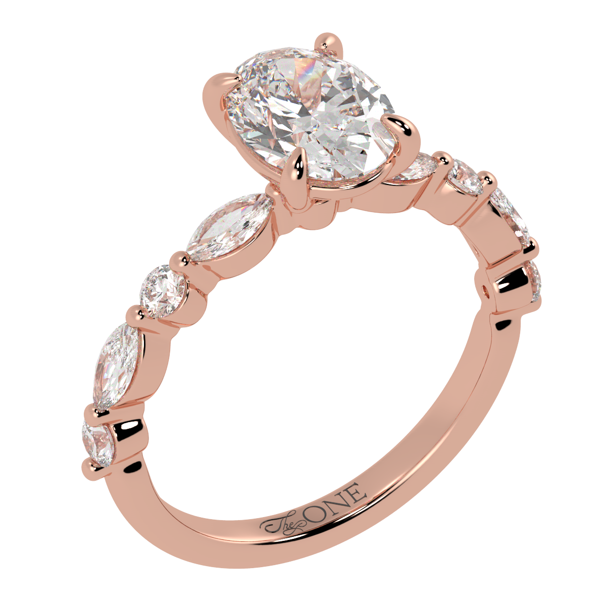 Oval Engagement Ring with Round & Marquise Accents Rose Gold