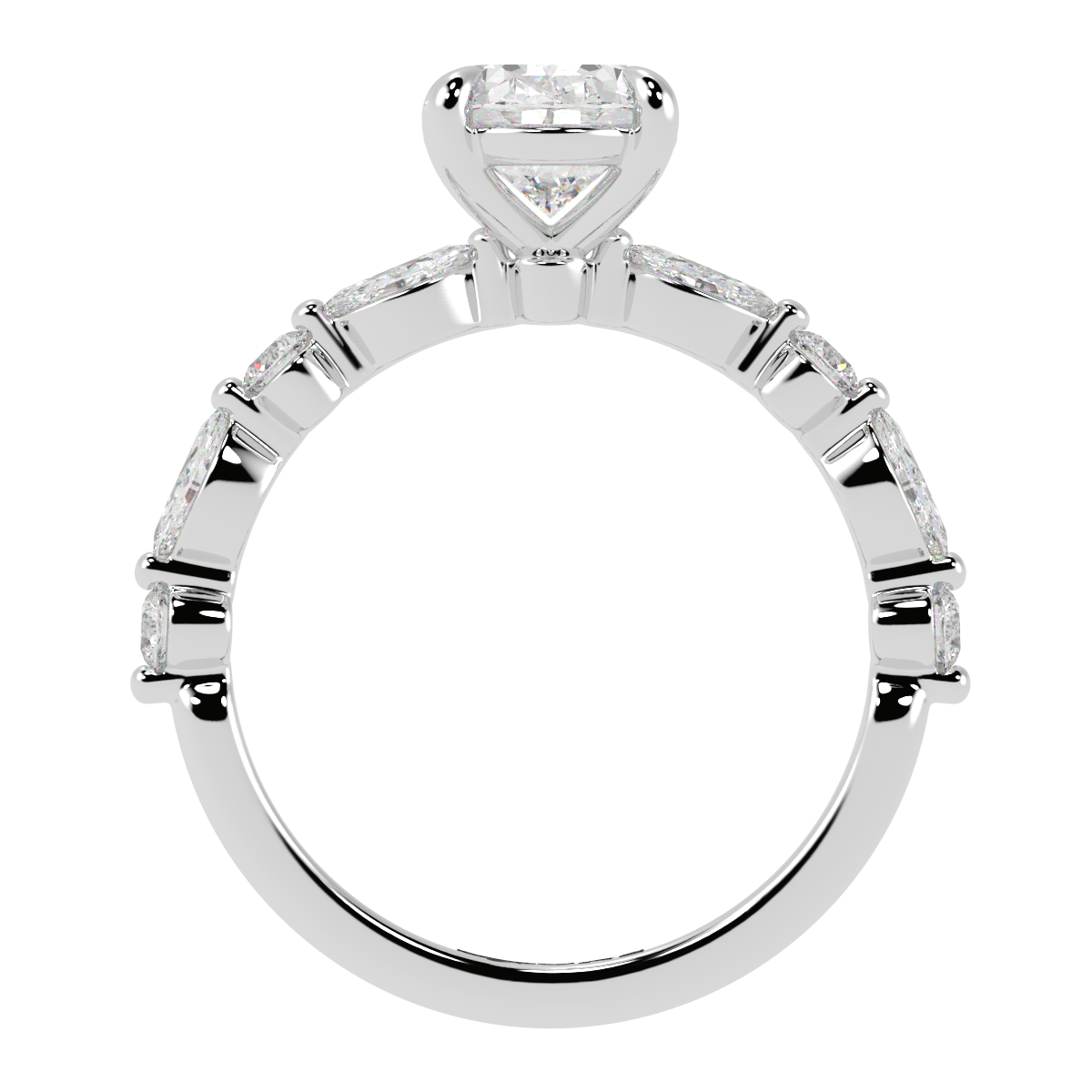 Oval Engagement Ring with Round & Marquise Accents White Gold