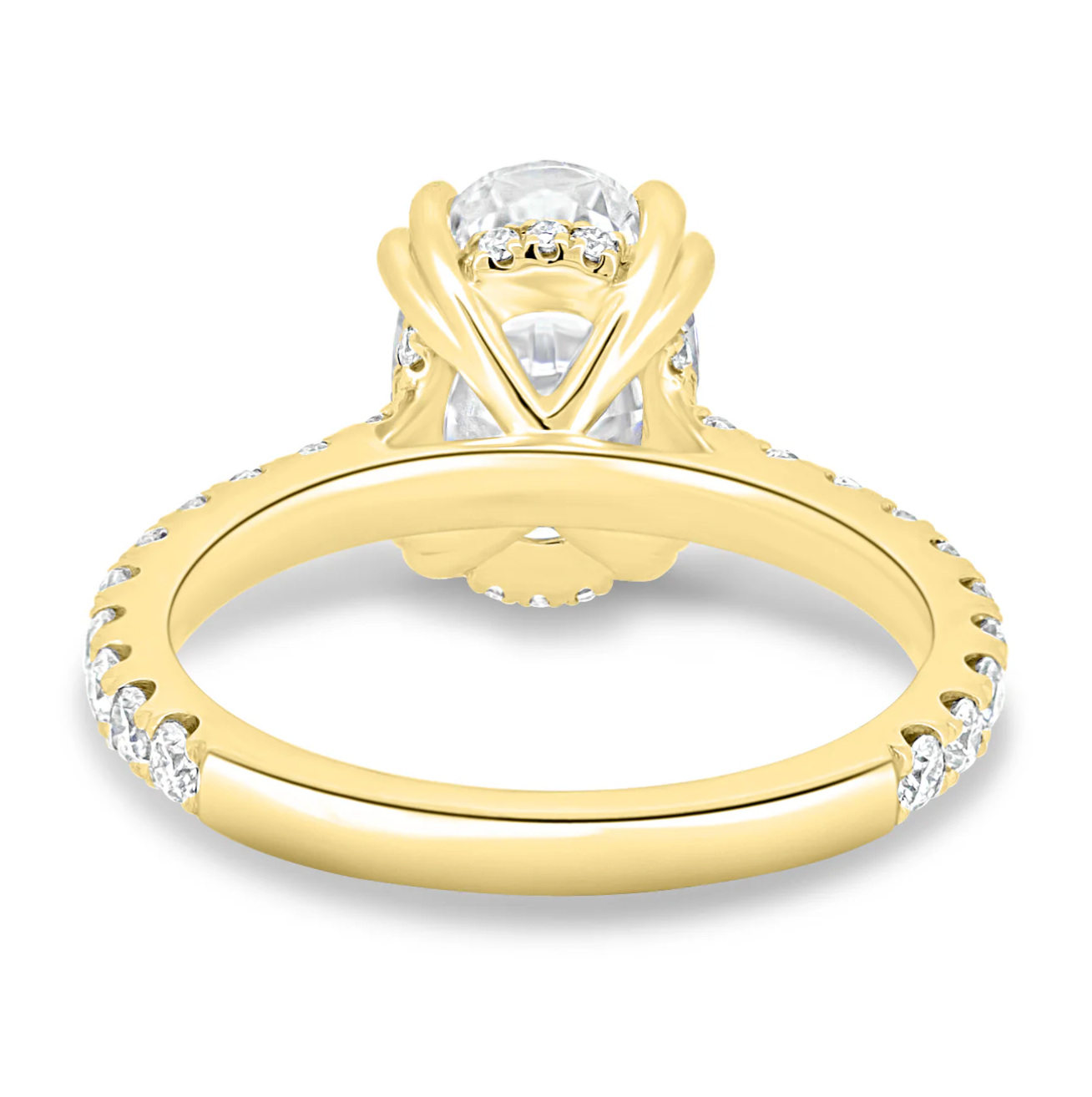 Oval Solitaire with Double Tipped Claws and Pavé Band