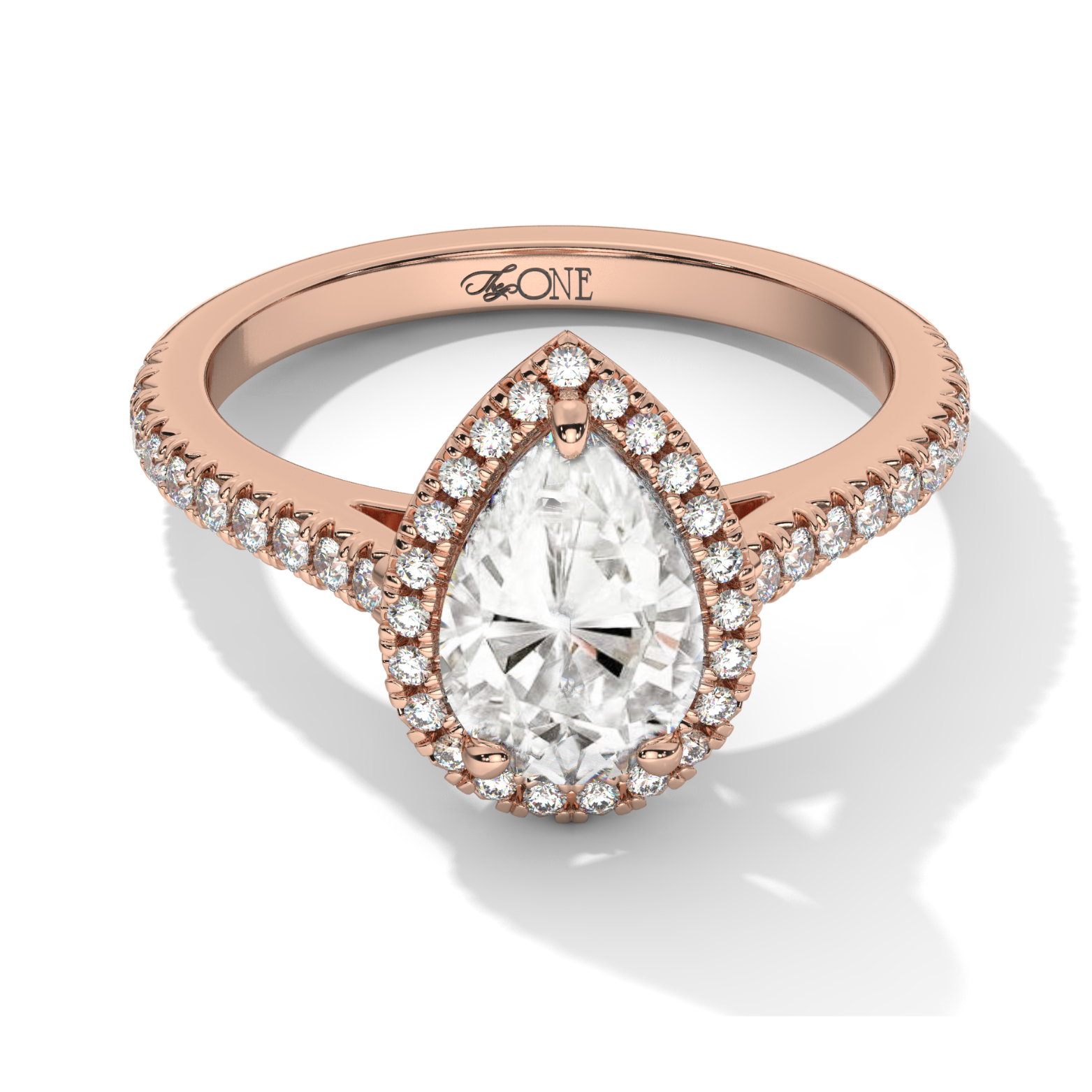 Pear Halo, 3/4 Pavé Band Rose Gold